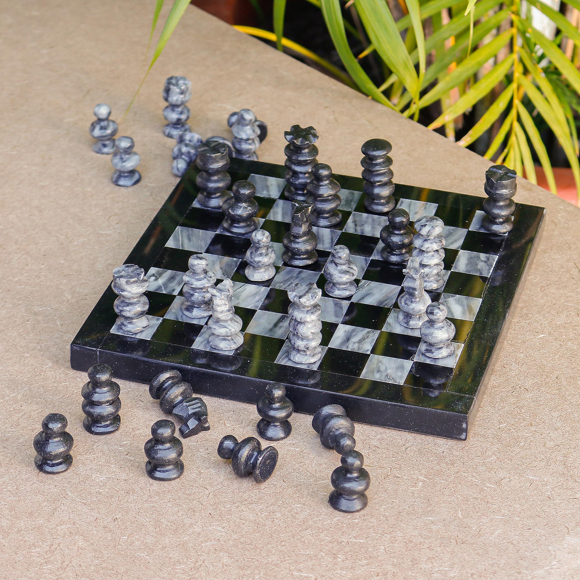 Premium Black & Grey Marble Chess Set – Handcrafted in Mexico (7.5 in.)