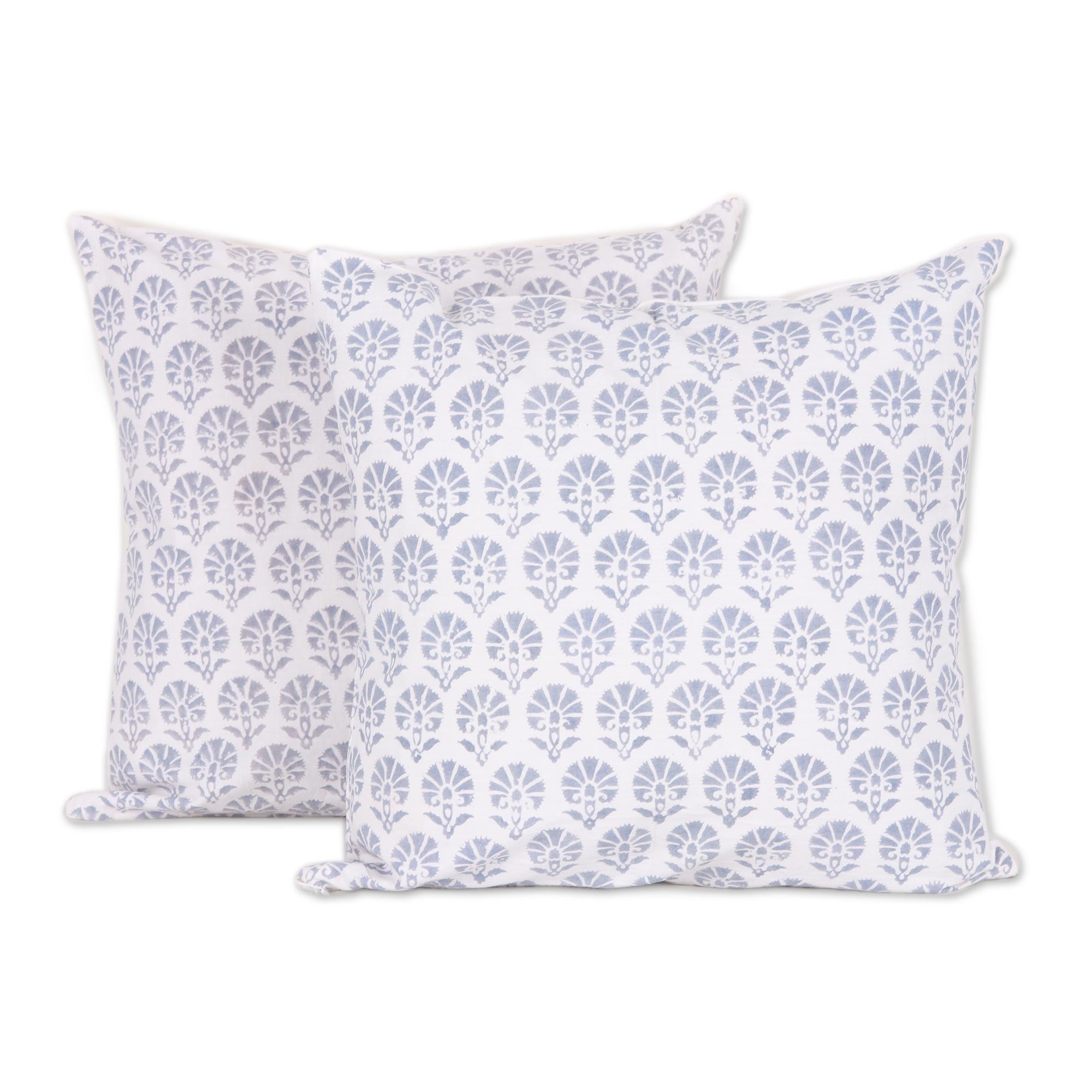 Premium Slate Jali Floral Cotton Cushion Covers (16 in. Pair) - Ultimate Comfort & Style