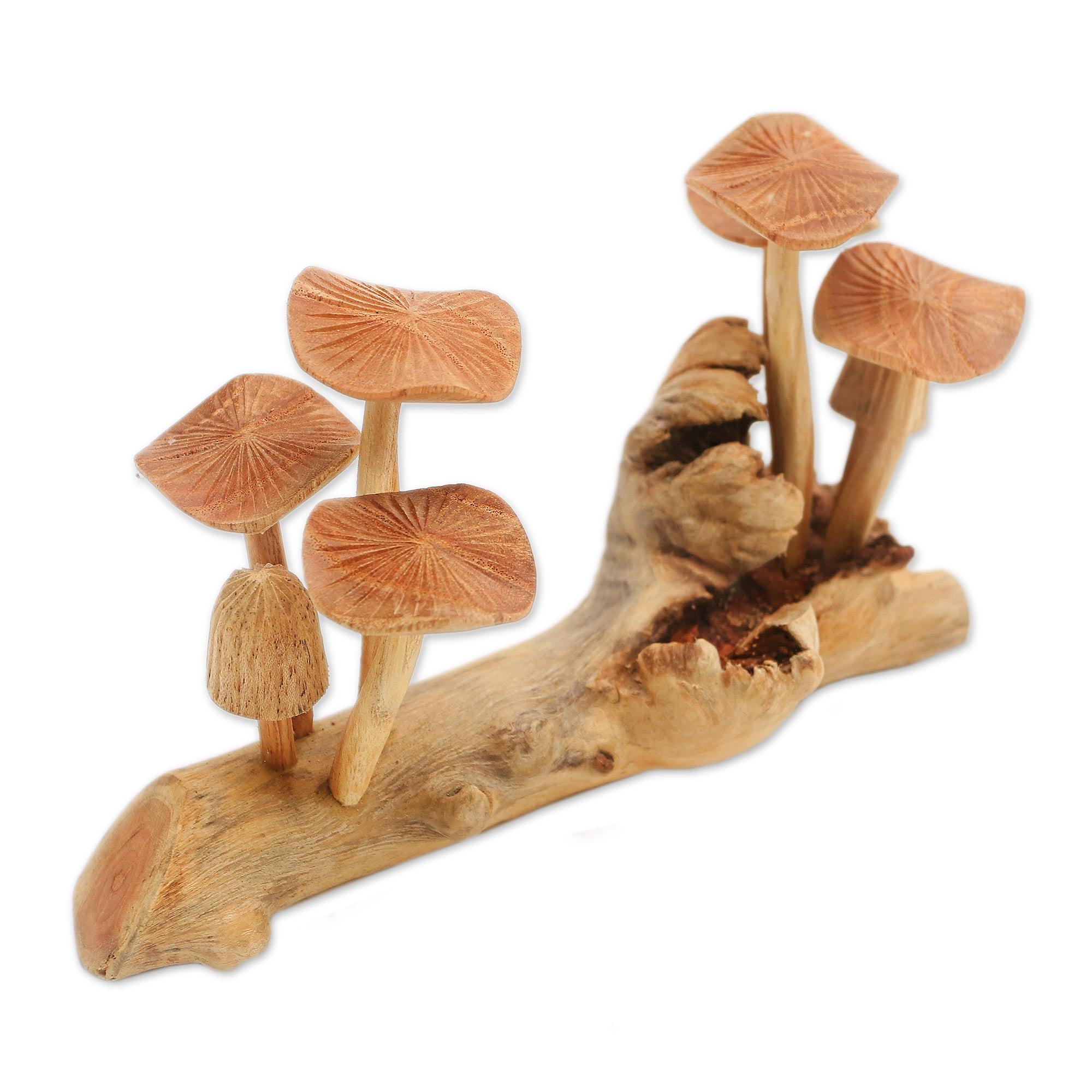 Premium Hand-Carved Mushroom Sculpture - Nature-Inspired Wood Art from Bali