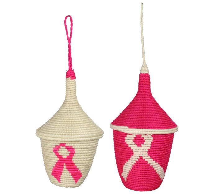 Premium Rwandan Pink Ribbon Christmas Ornament - Handcrafted with Purpose