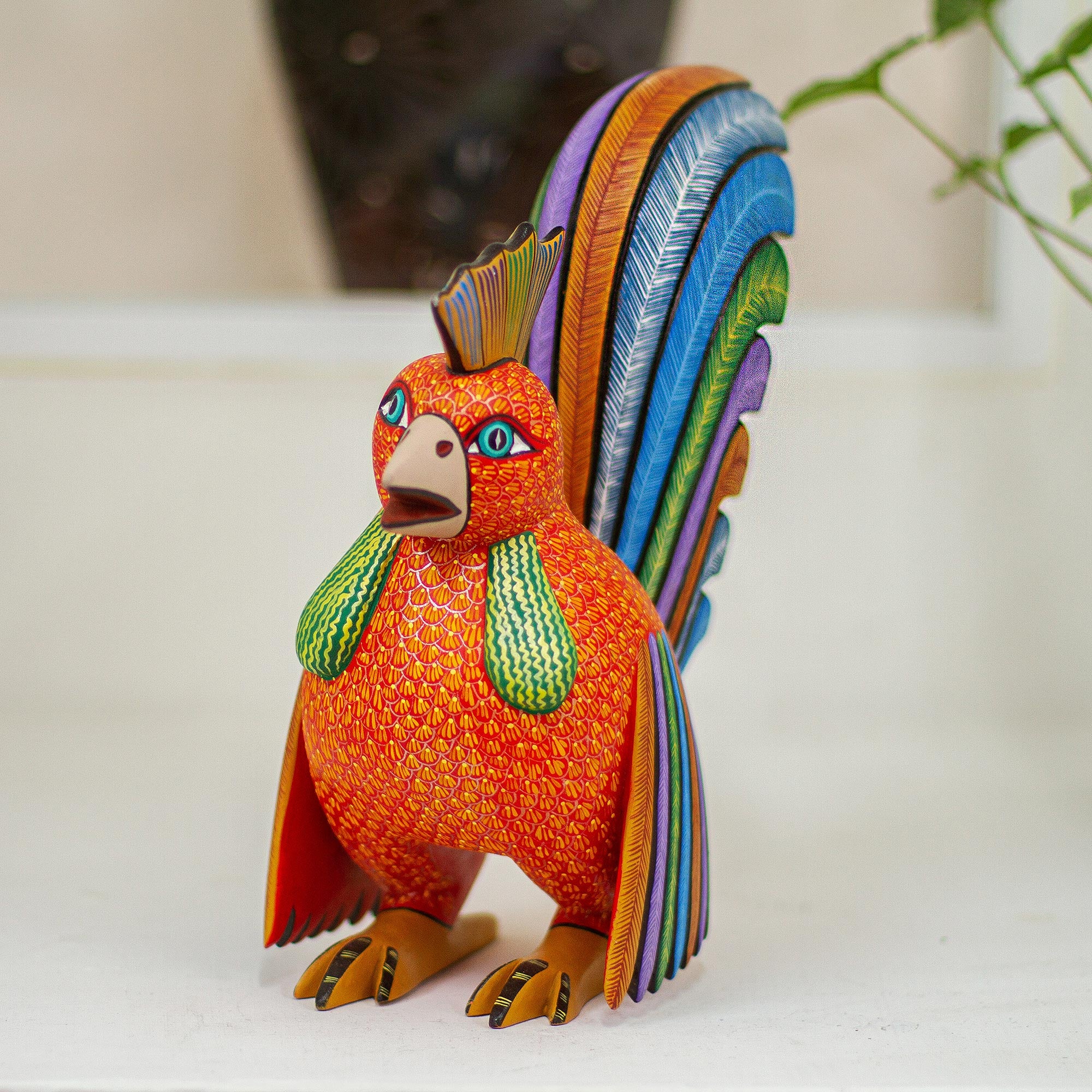 Premium Proud Rooster Alebrije Sculpture - Handcrafted Mexican Folk Art