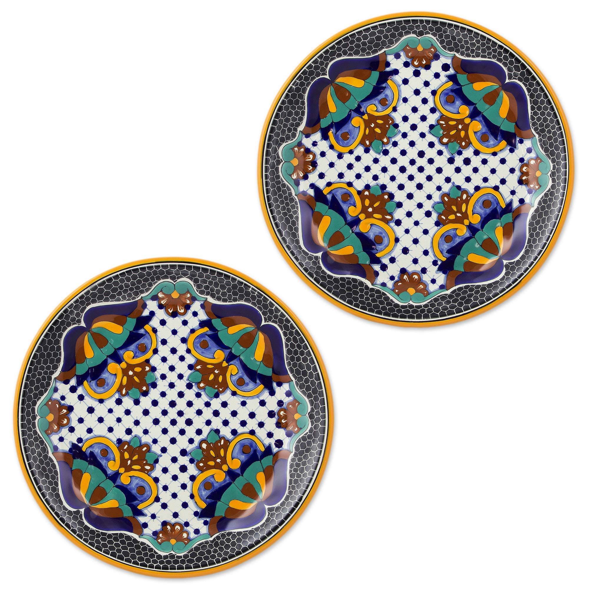 Premium Zacatlan Flowers Handcrafted Ceramic Dinner Plates - Set of 2