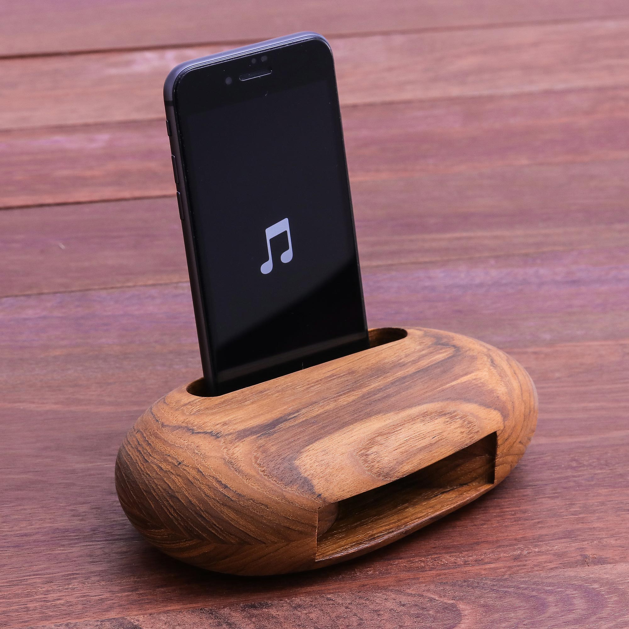 Premium Teak Wood Egg-Shaped Phone Speaker – Handcrafted in Thailand