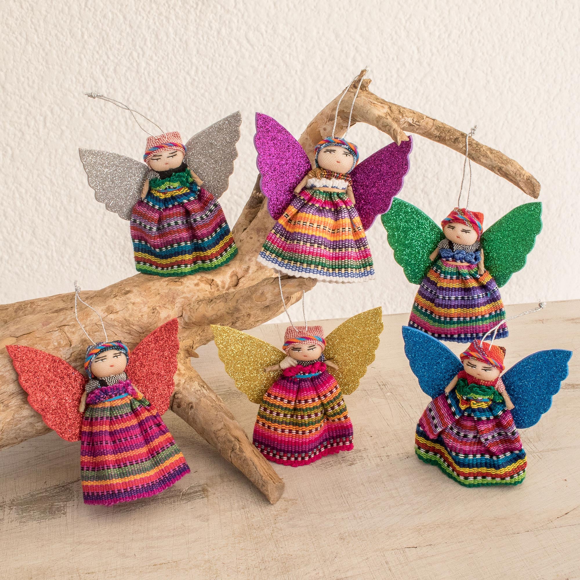Premium Handcrafted Guatemalan Angel Ornaments - Set of 6 Cultural Cotton Decor