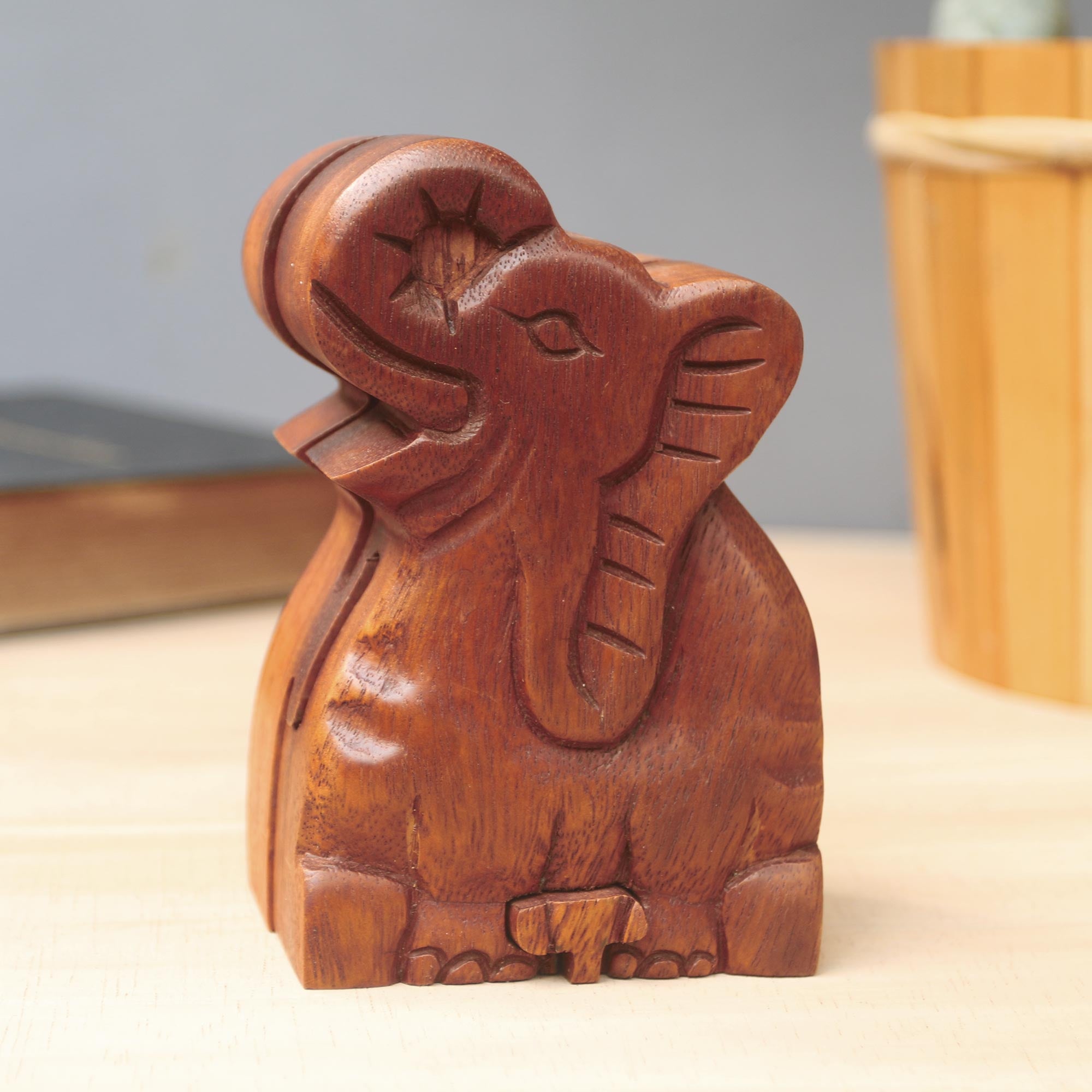 Premium Elephant Secret Puzzle Box - Handcrafted Suar Wood Treasure Chest