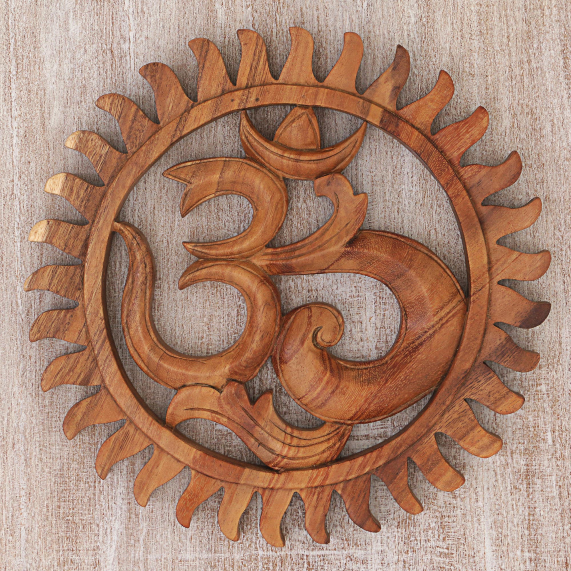 Premium Hand-Carved Om Wood Relief Panel - Indonesian Artisan Craft