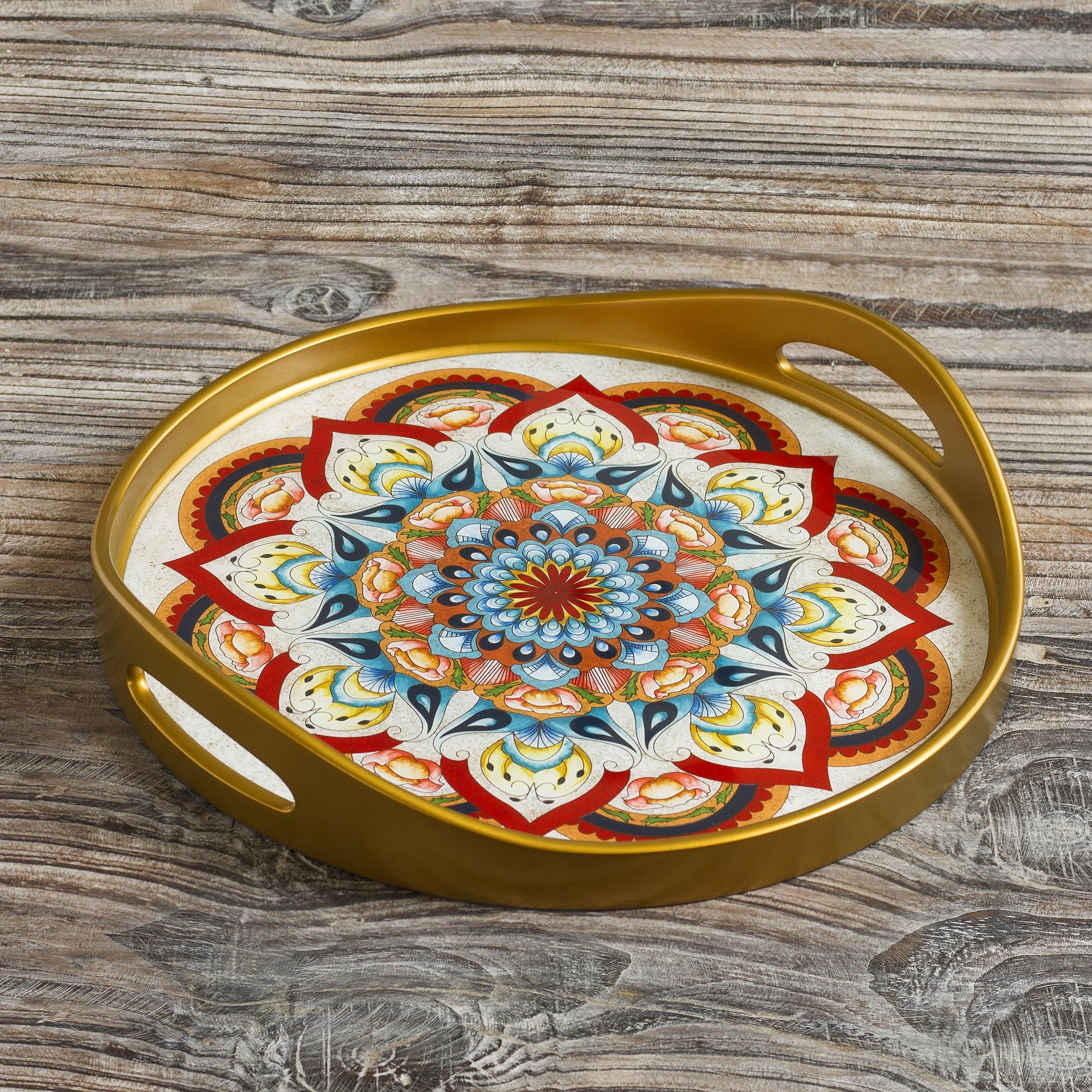 Premium Mandala Reverse-Painted Glass Tray - Handcrafted Artisan Decor