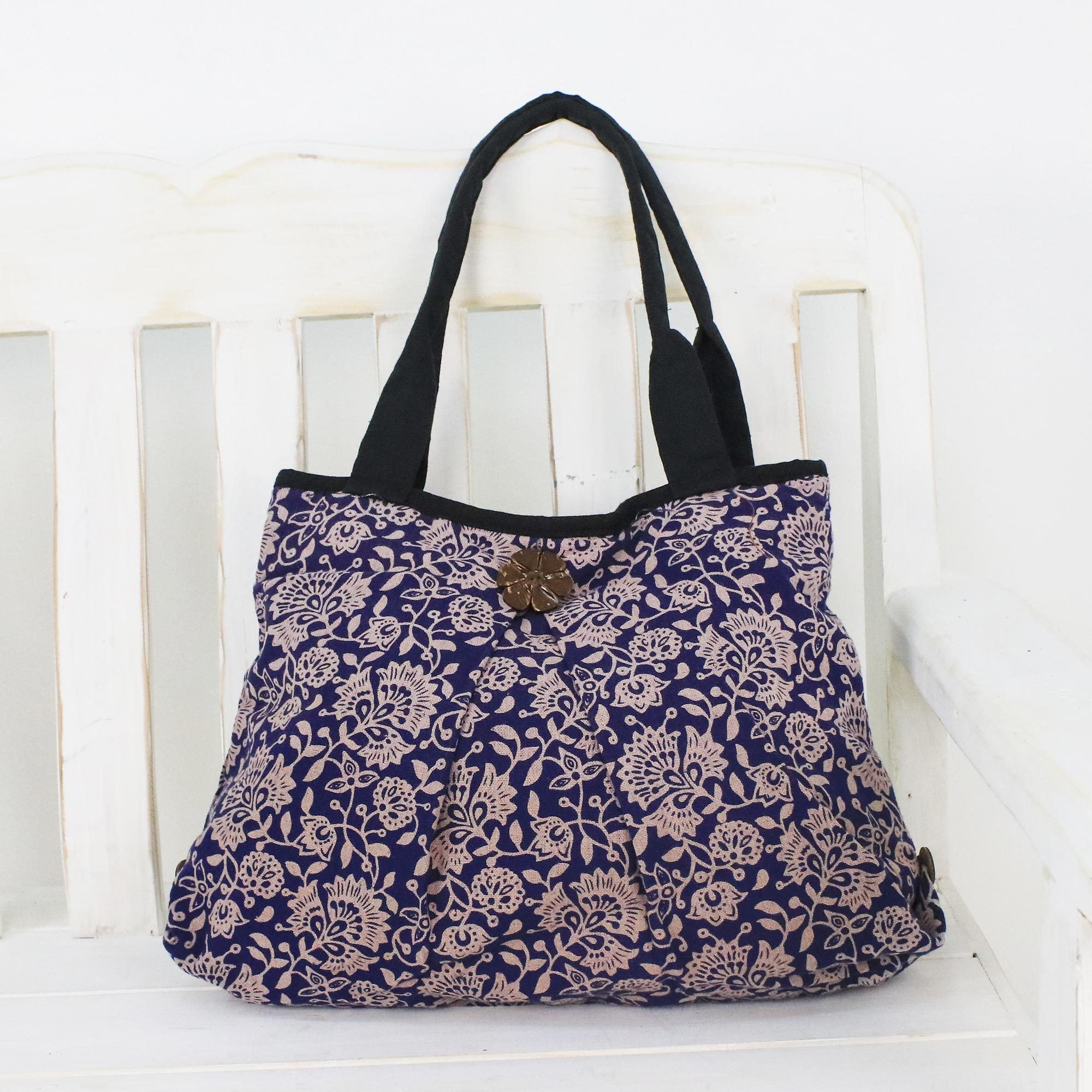 Premium Blue Cotton Handcrafted Shoulder Bag by Russamee Thepphanakit