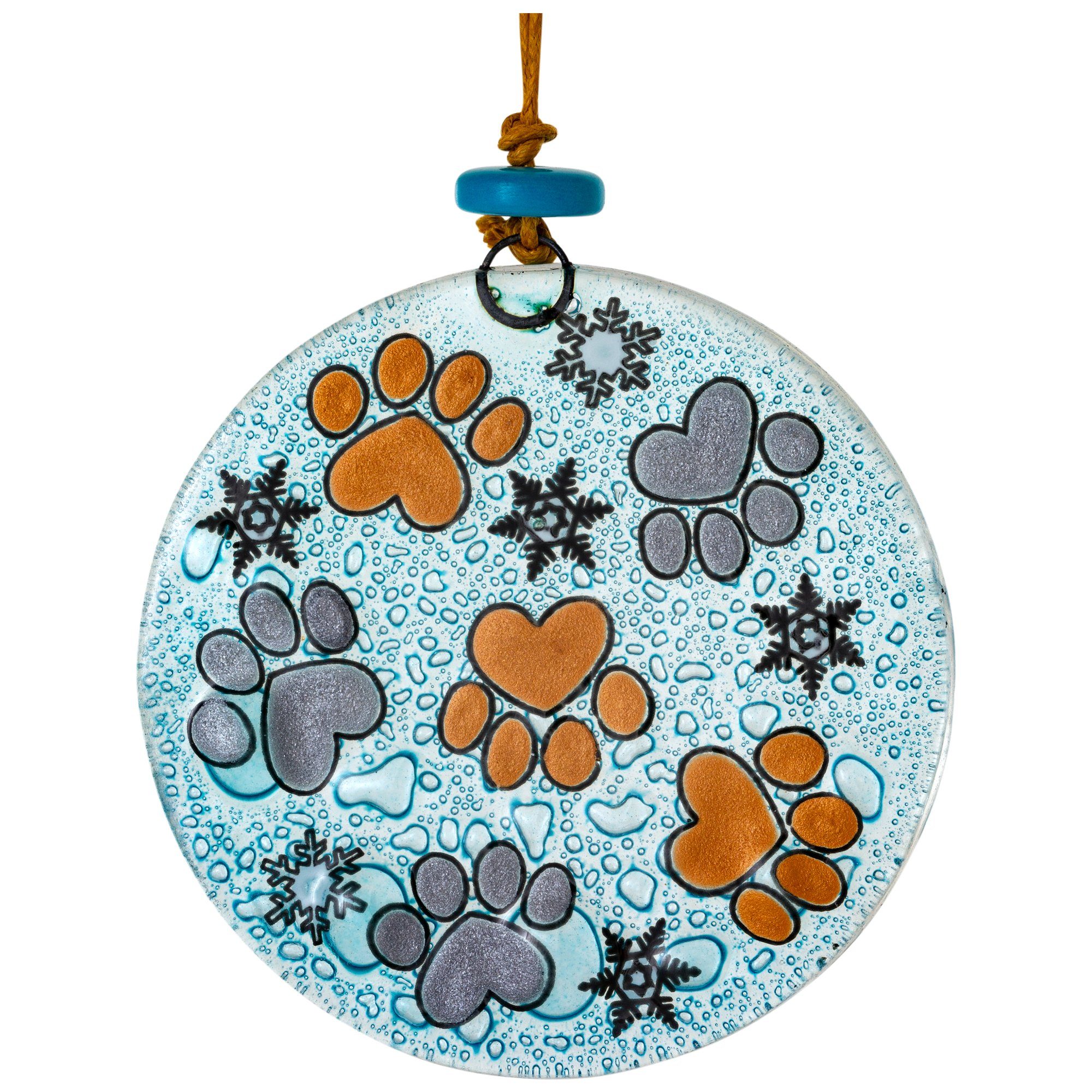 Premium Painted Paws Recycled Glass Ornament - Handmade Fair-Trade Cat Decor