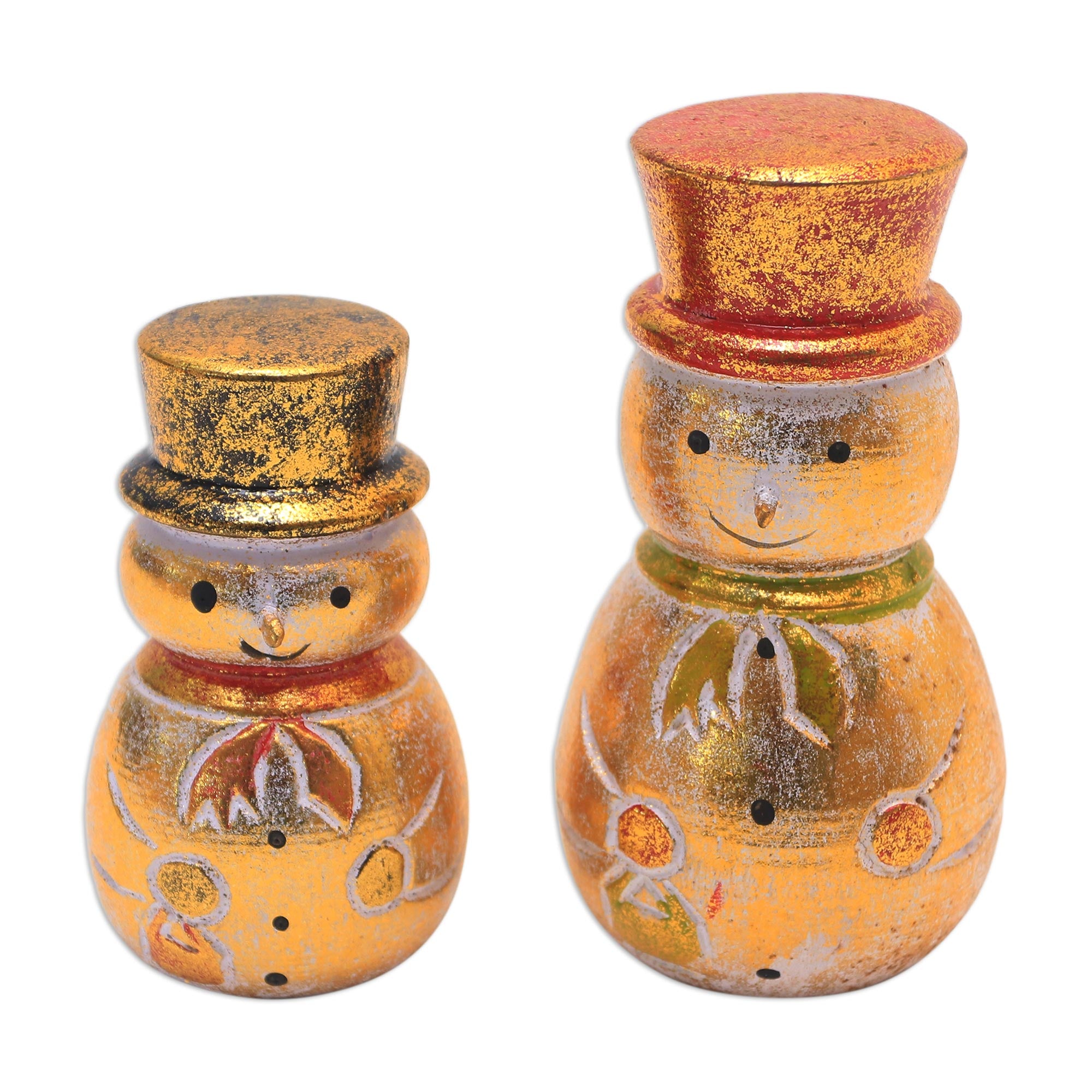 Premium Distressed Gold-Tone Wood Snowman Holiday Decor Set (Pair)