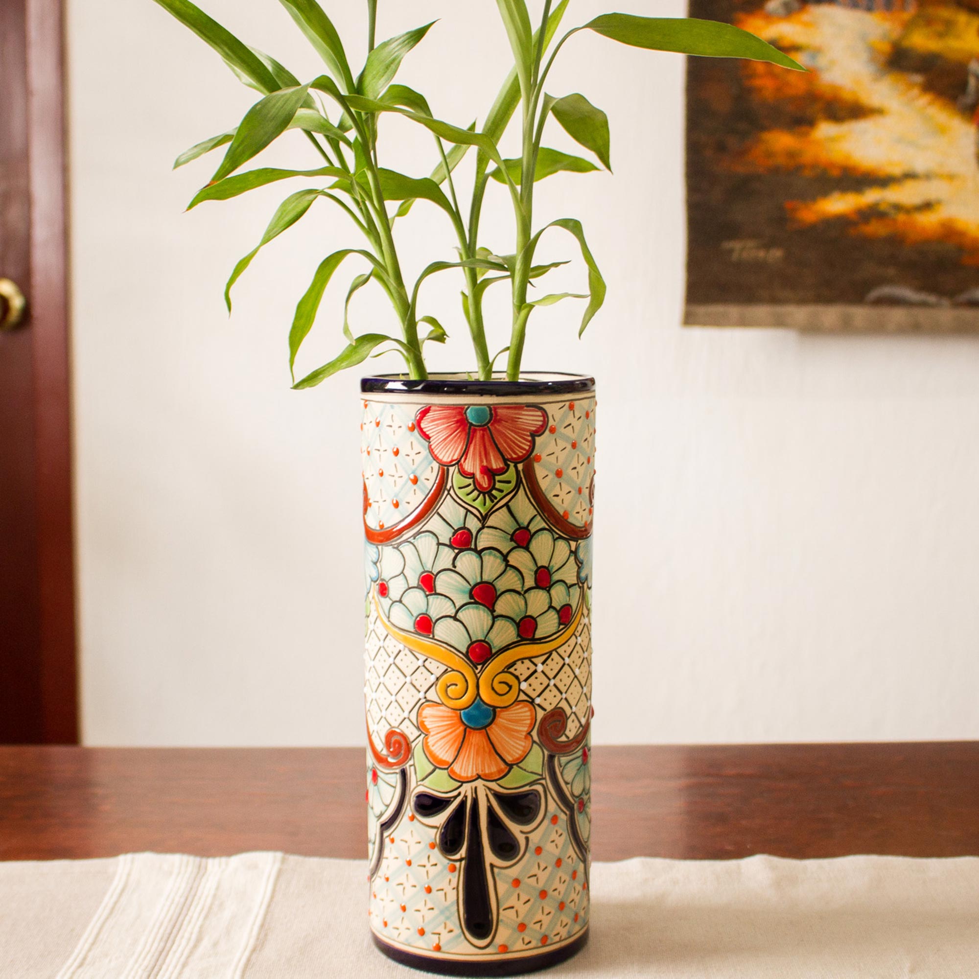 Premium Talavera Floral Ceramic Vase - Handcrafted Mexican Artistry