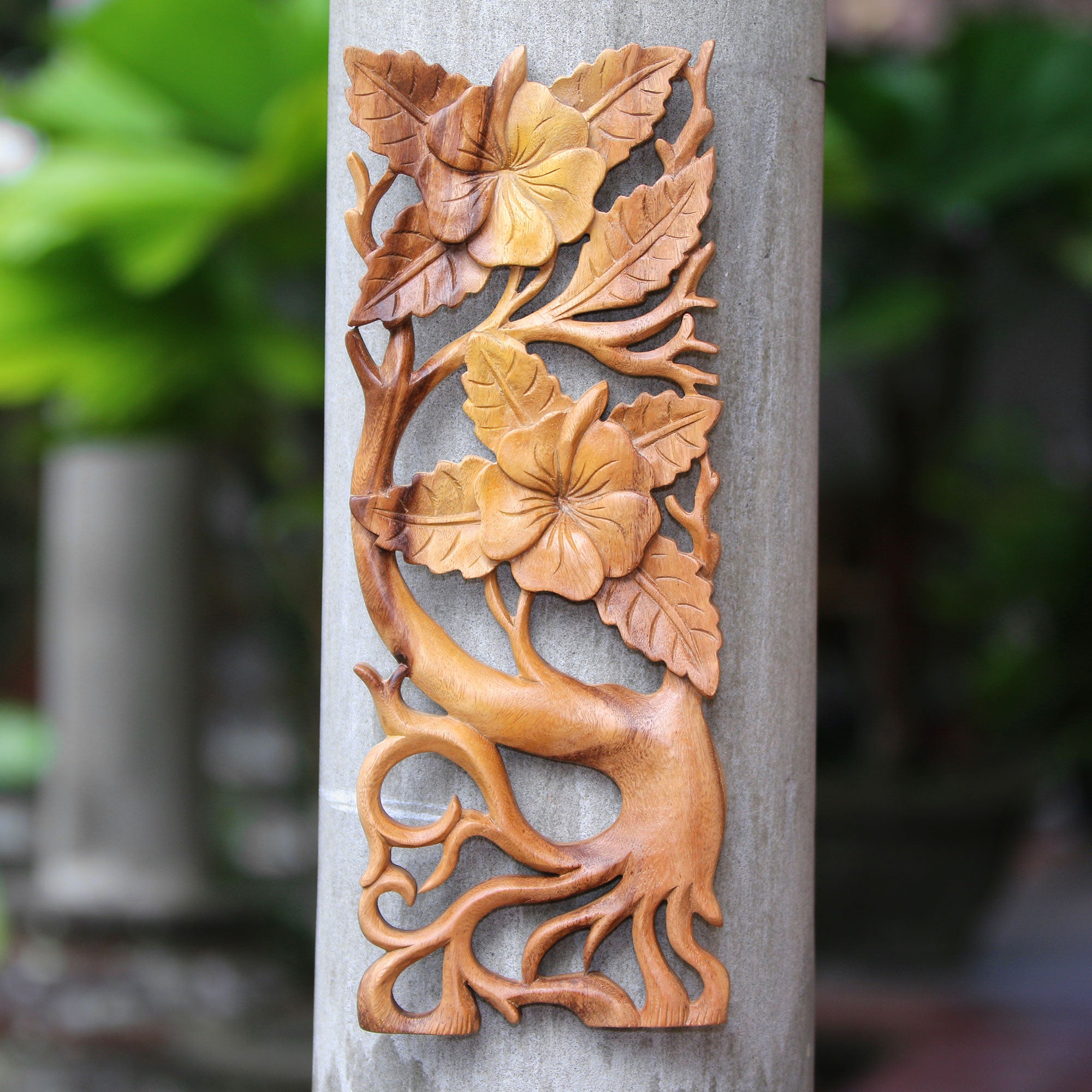 Premium Hand-Carved Hibiscus Wood Wall Panel – Balinese Artisan Craft