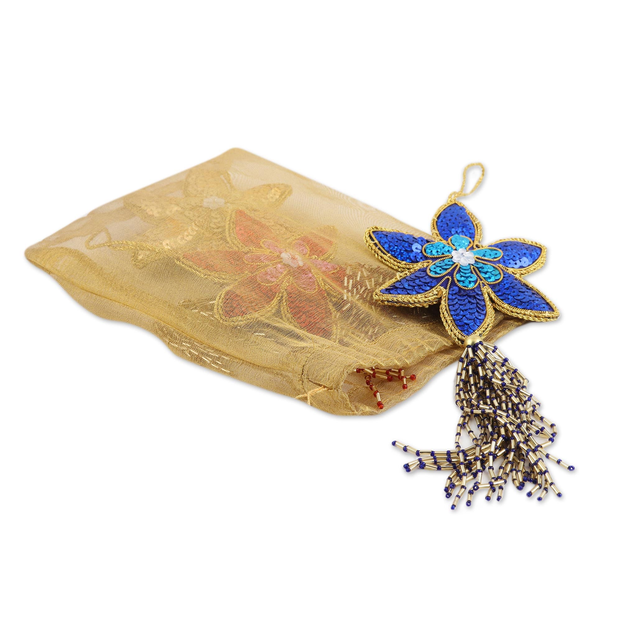 Premium Handmade Poinsettia Christmas Ornaments Set - Sparkling Sequin & Beaded Design (Pack of 3)