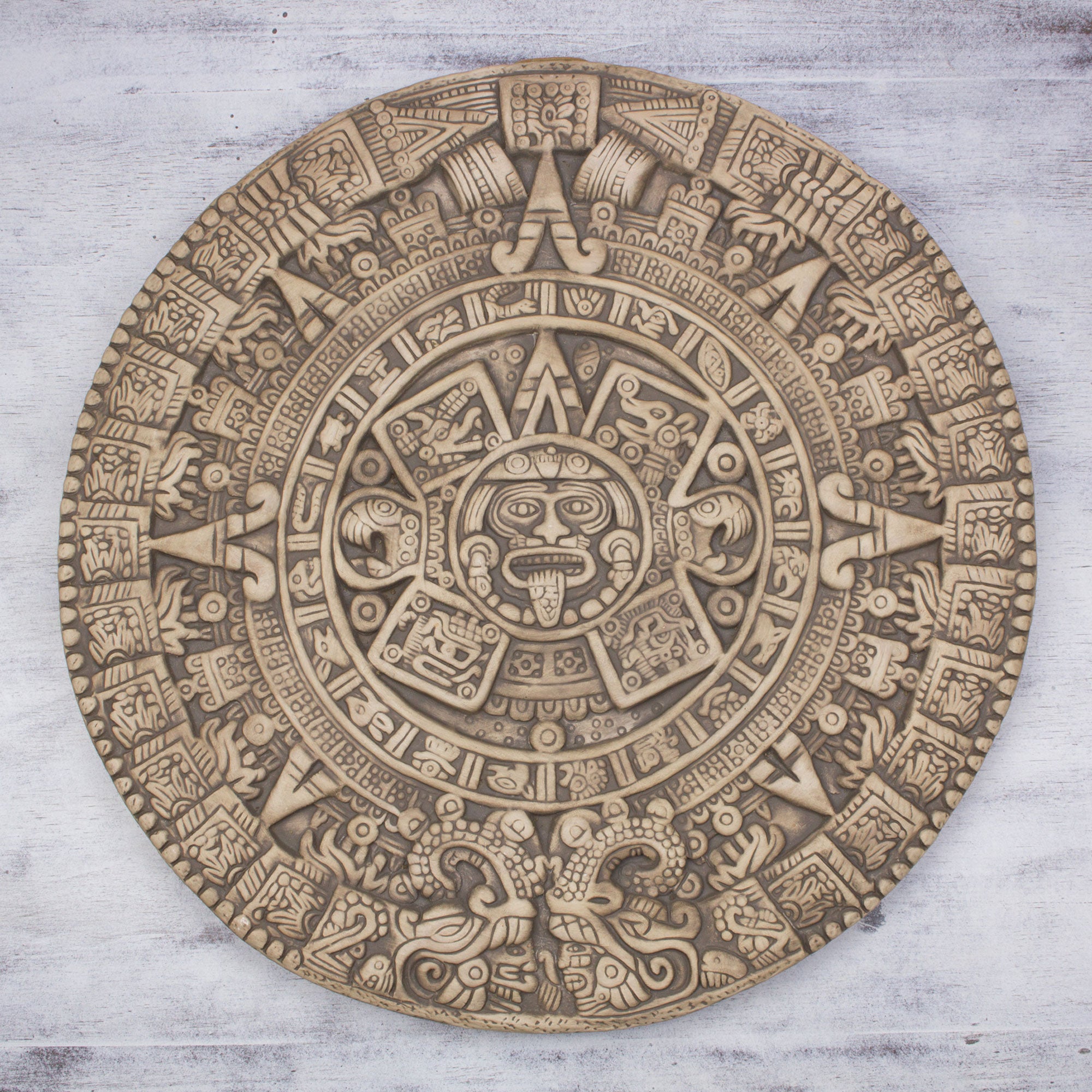Premium Aztec Sunstone Ceramic Wall Art - Authentic Mexico Archaeological Replica