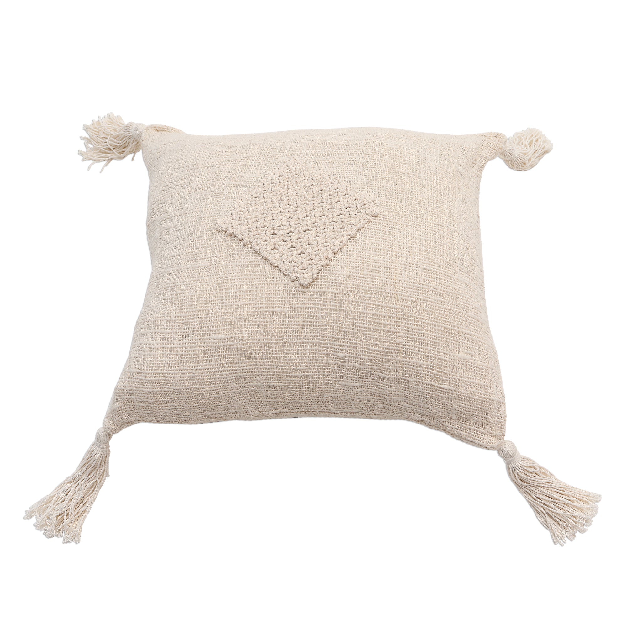 Premium Macrame Cotton Cushion Cover with Zipper - Handcrafted Elegance
