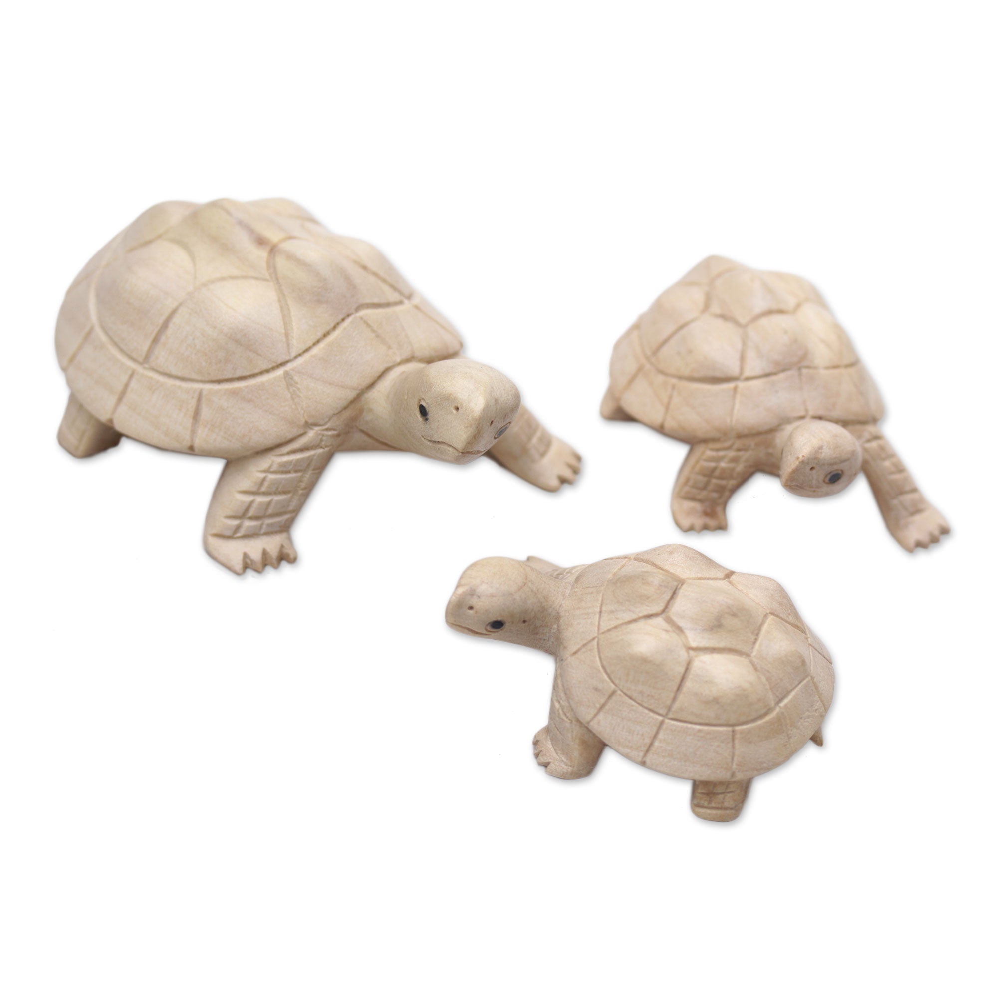 Premium Hand-Carved Terrapin Turtle Trio Statuettes from Bali
