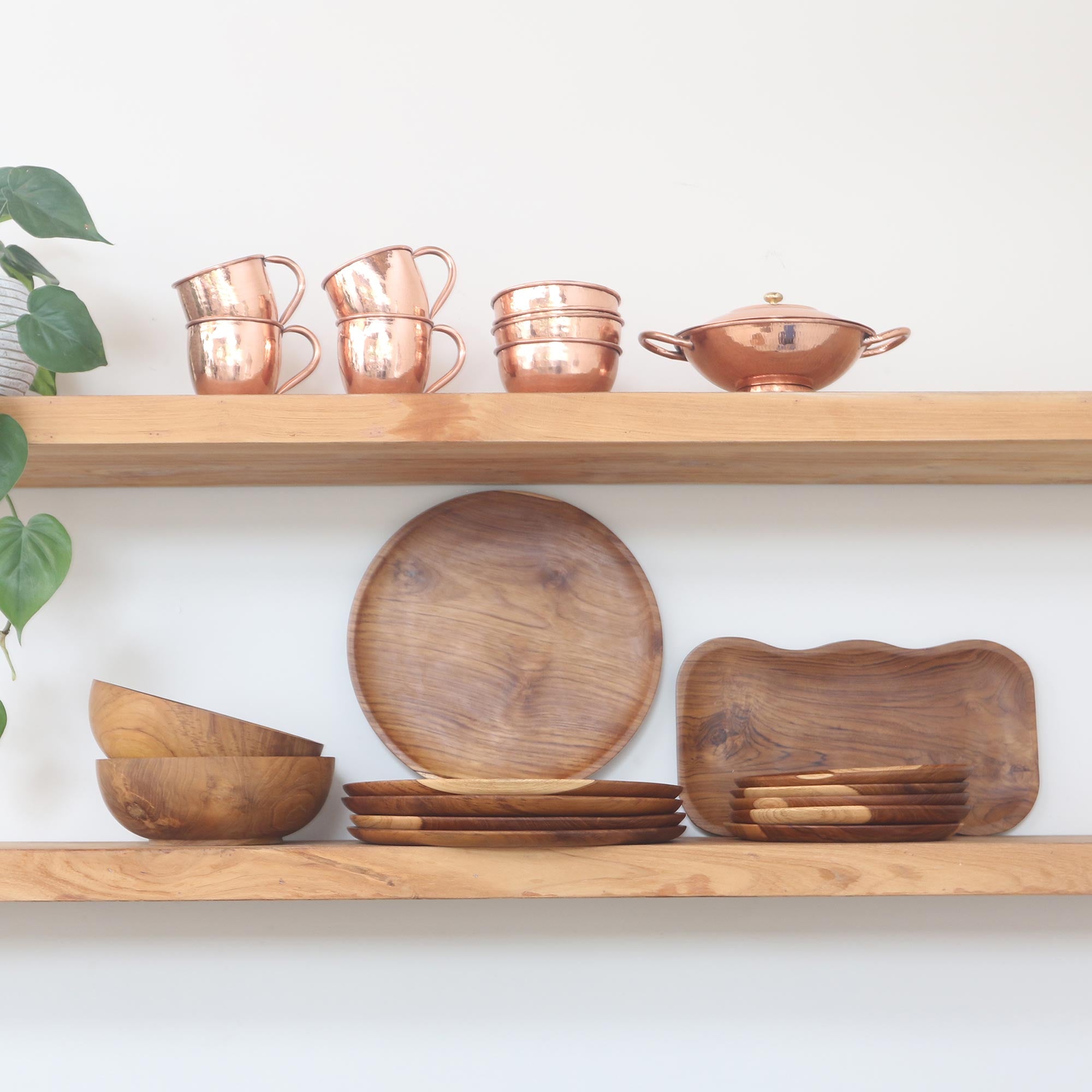 Premium Bali Wave Teak Wood Serving Platter - Handcrafted Artisan Design