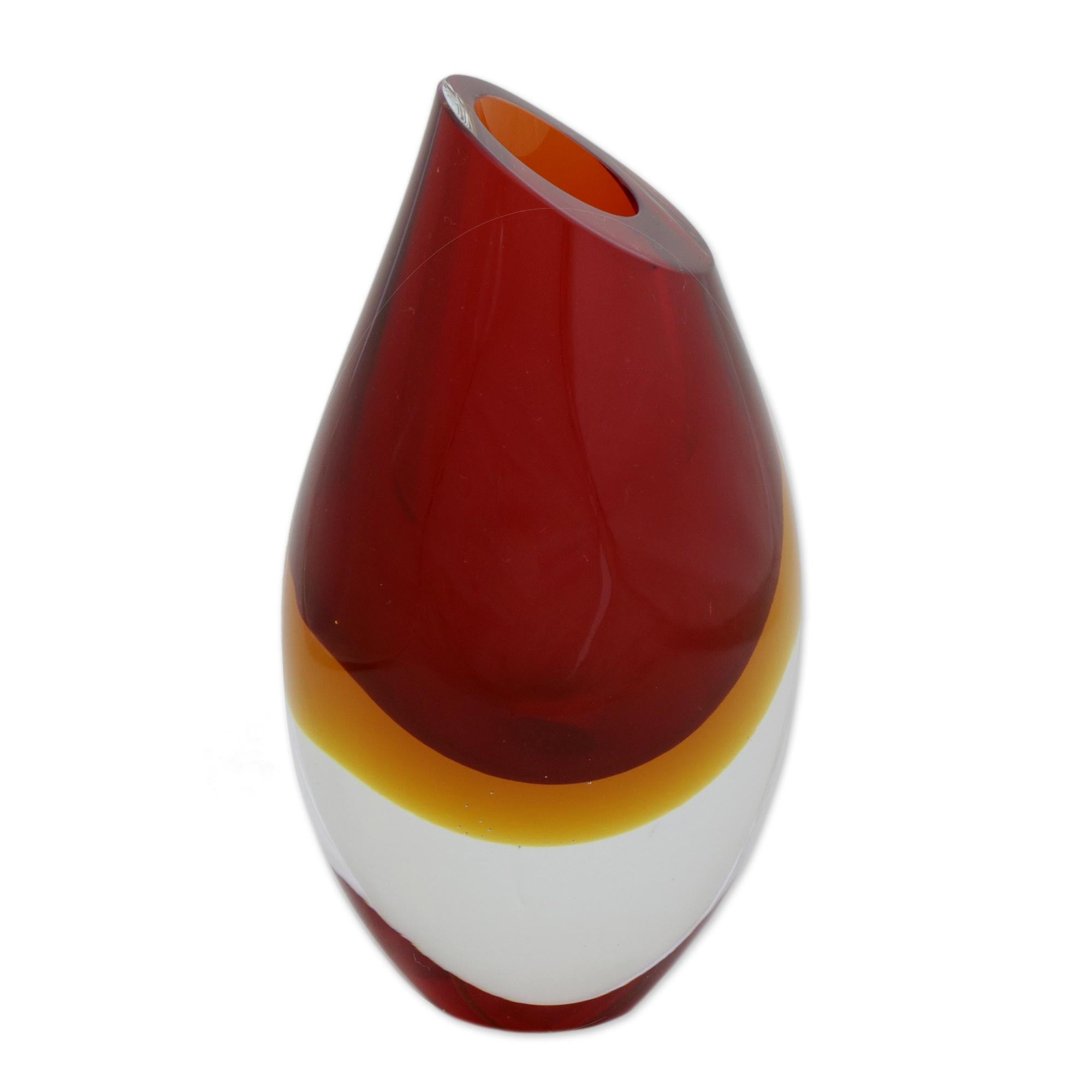 Premium Murano-Inspired Fiery Droplet Art Glass Vase – Red-Orange Elegance