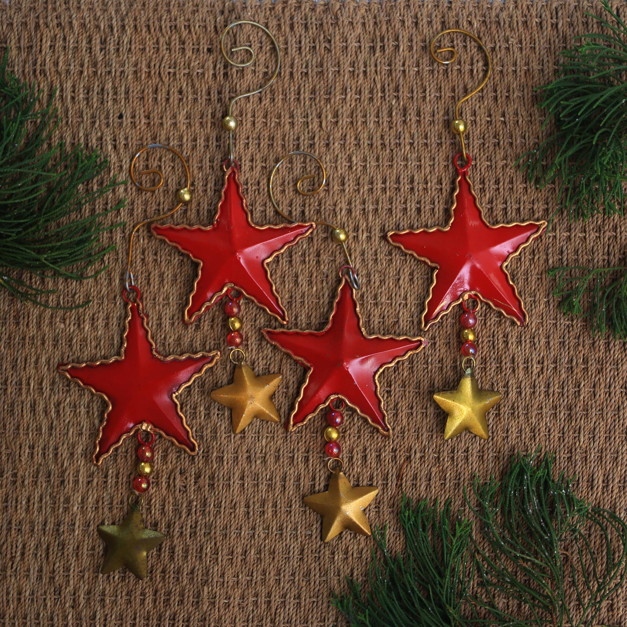 Premium Handmade Steel Star Ornaments from Bali - Set of 4