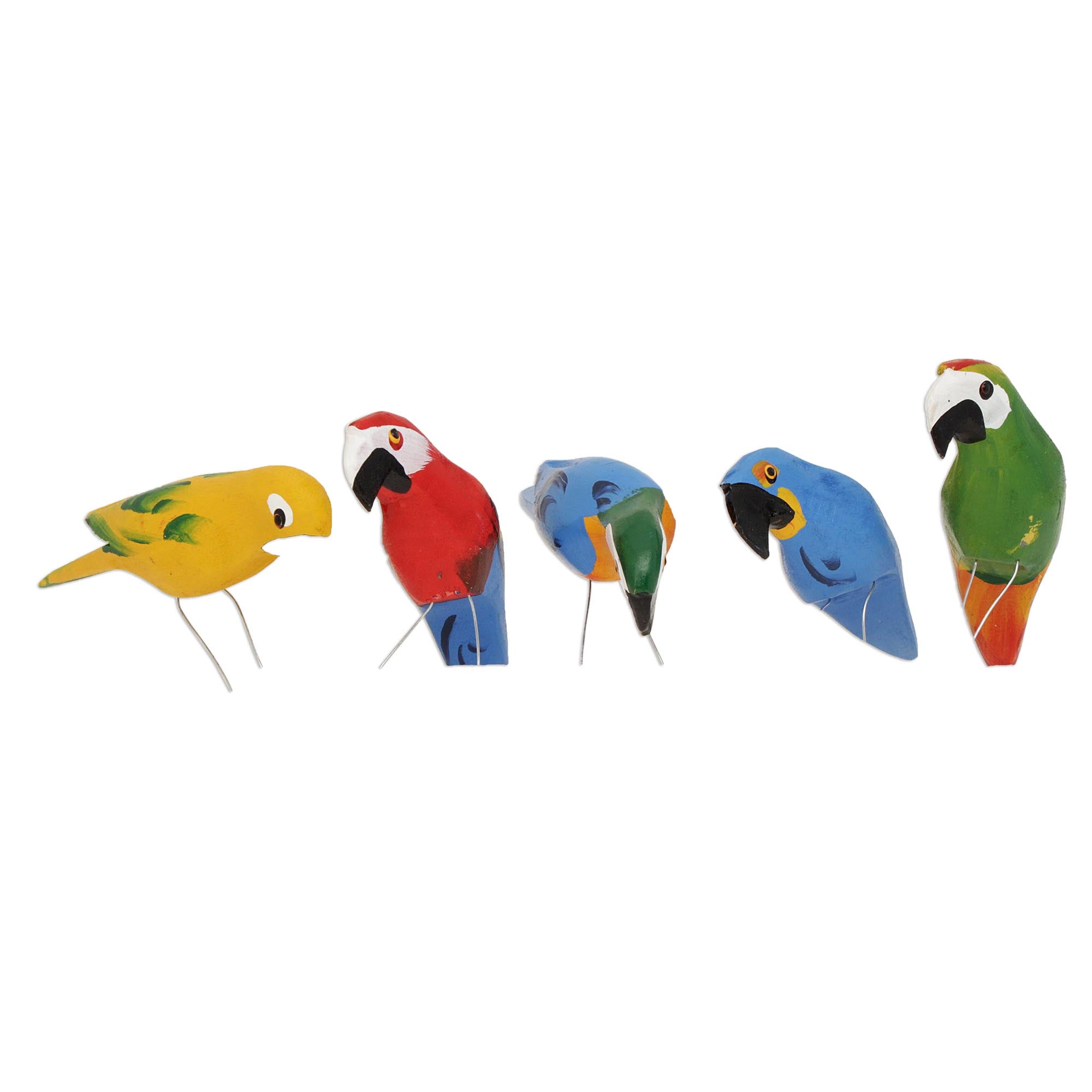 Premium Hand-Carved Wooden Parrot Decor Set of 5 | Brazil-Inspired Home Accents