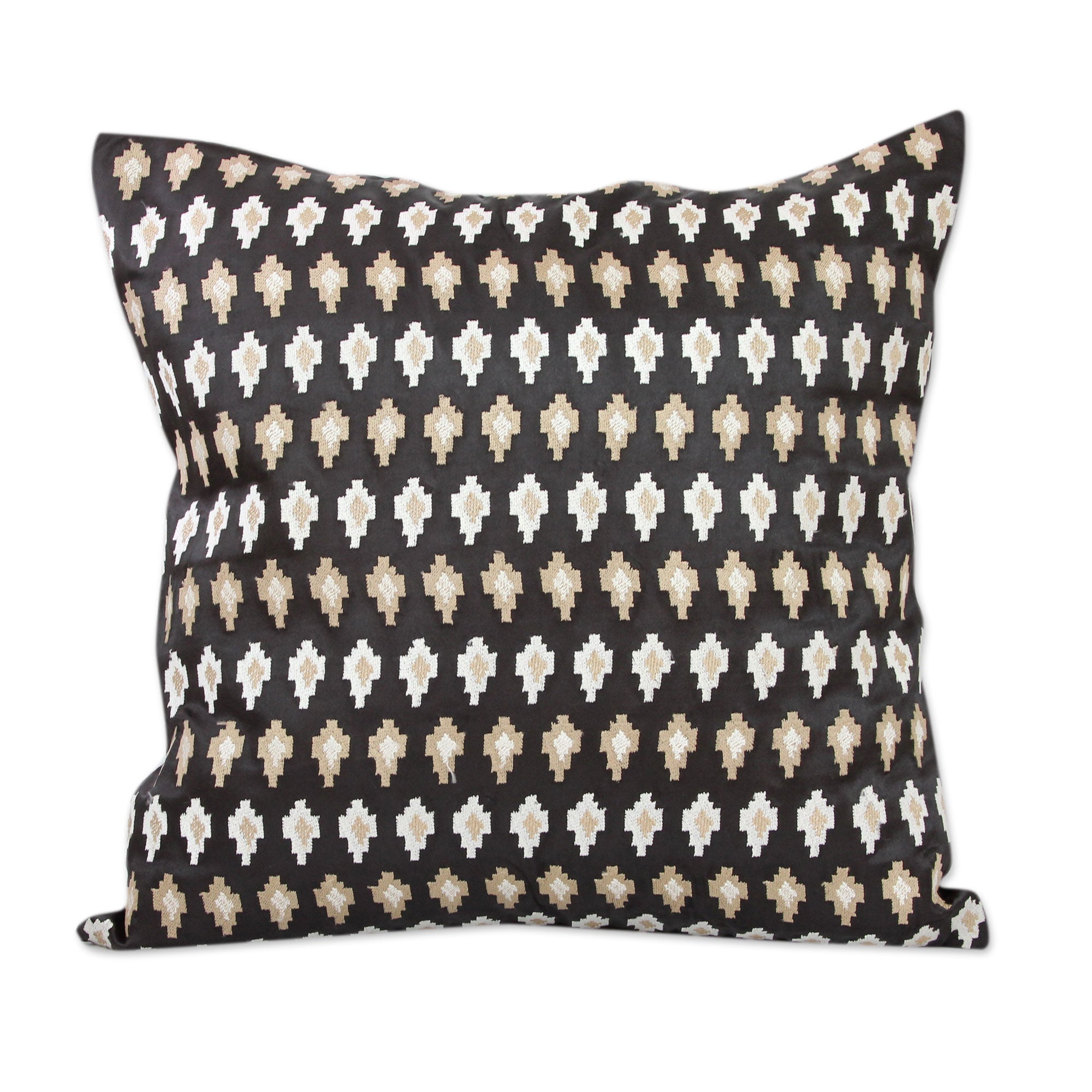 Premium Midnight Desert Embroidered Satin Cushion Covers - Cosmic Beige Stars on Black (Pair)