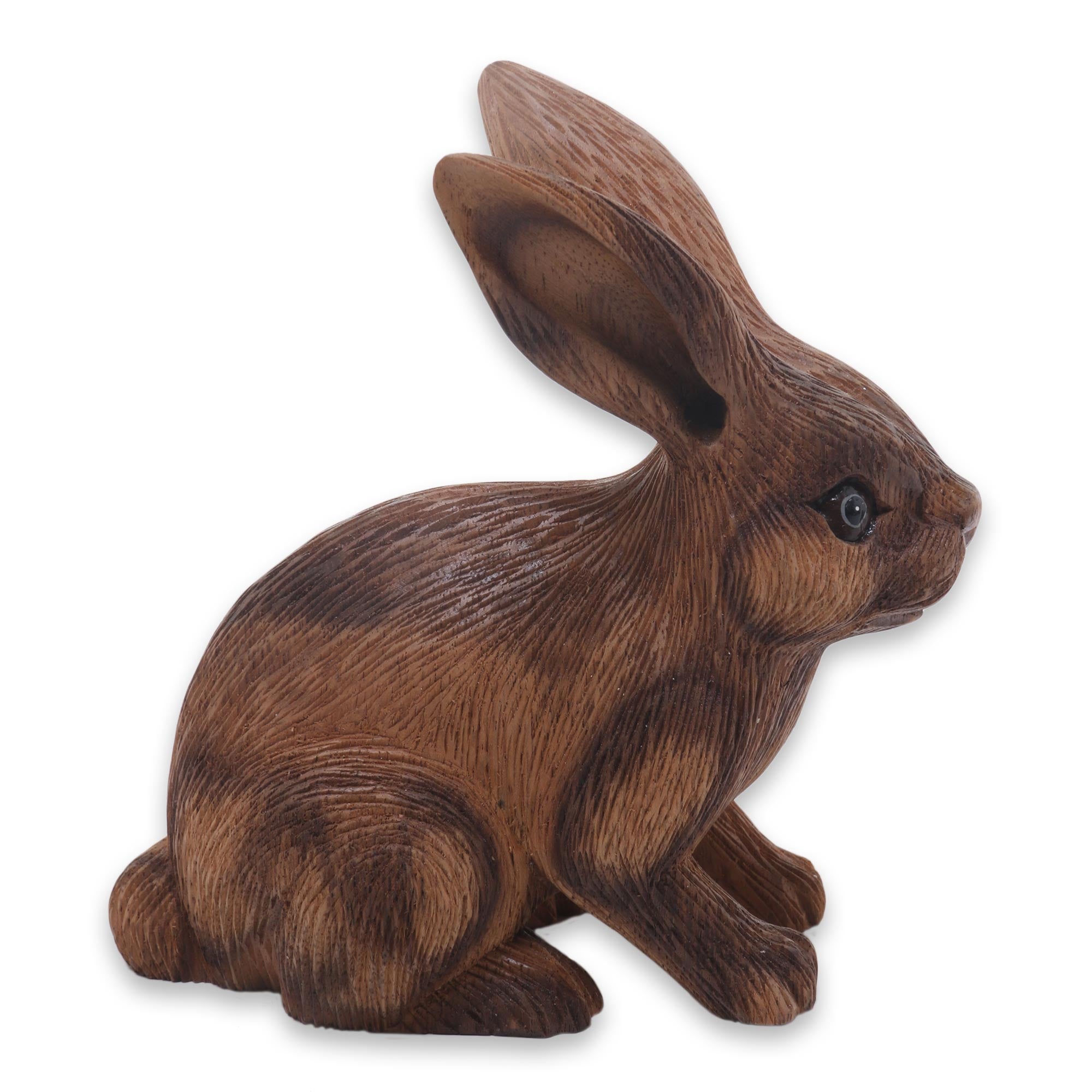 Premium Hand-Carved Long-Haired Ginger Rabbit Statue - Authentic Balinese Artistry