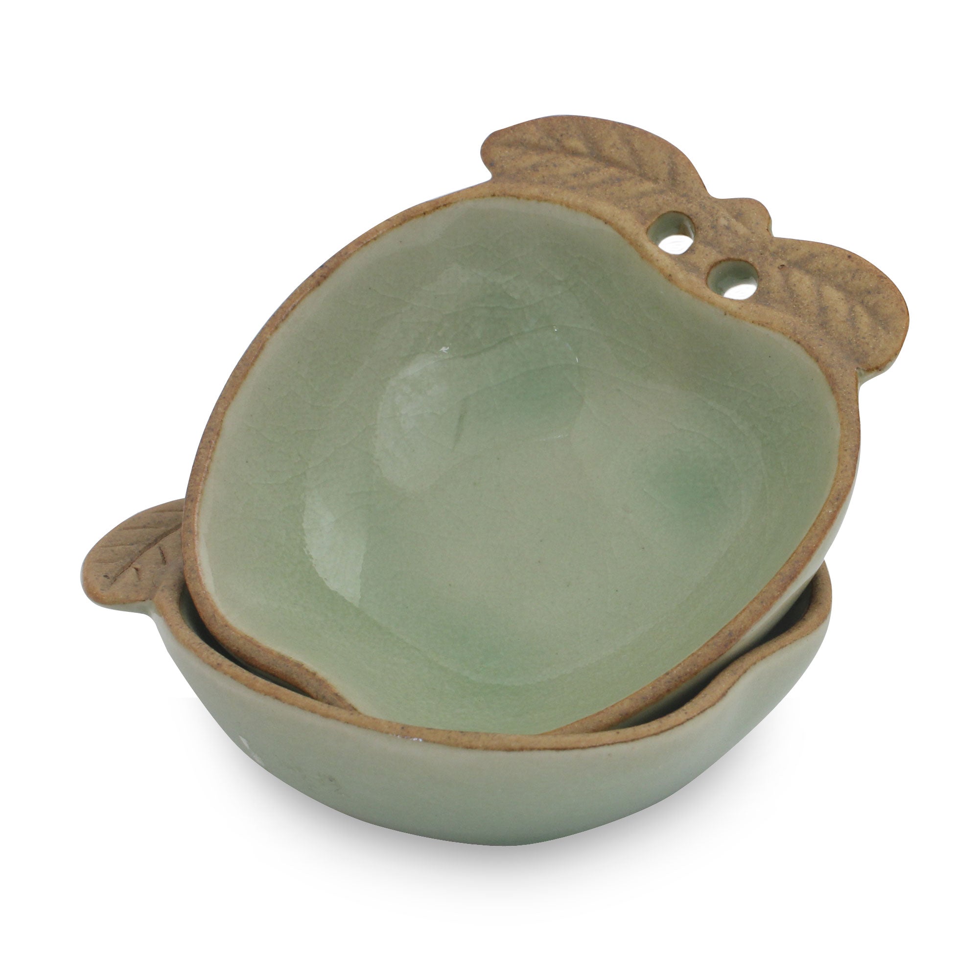 Premium Autumn Apple Celadon Condiment Bowls - Handcrafted Pair