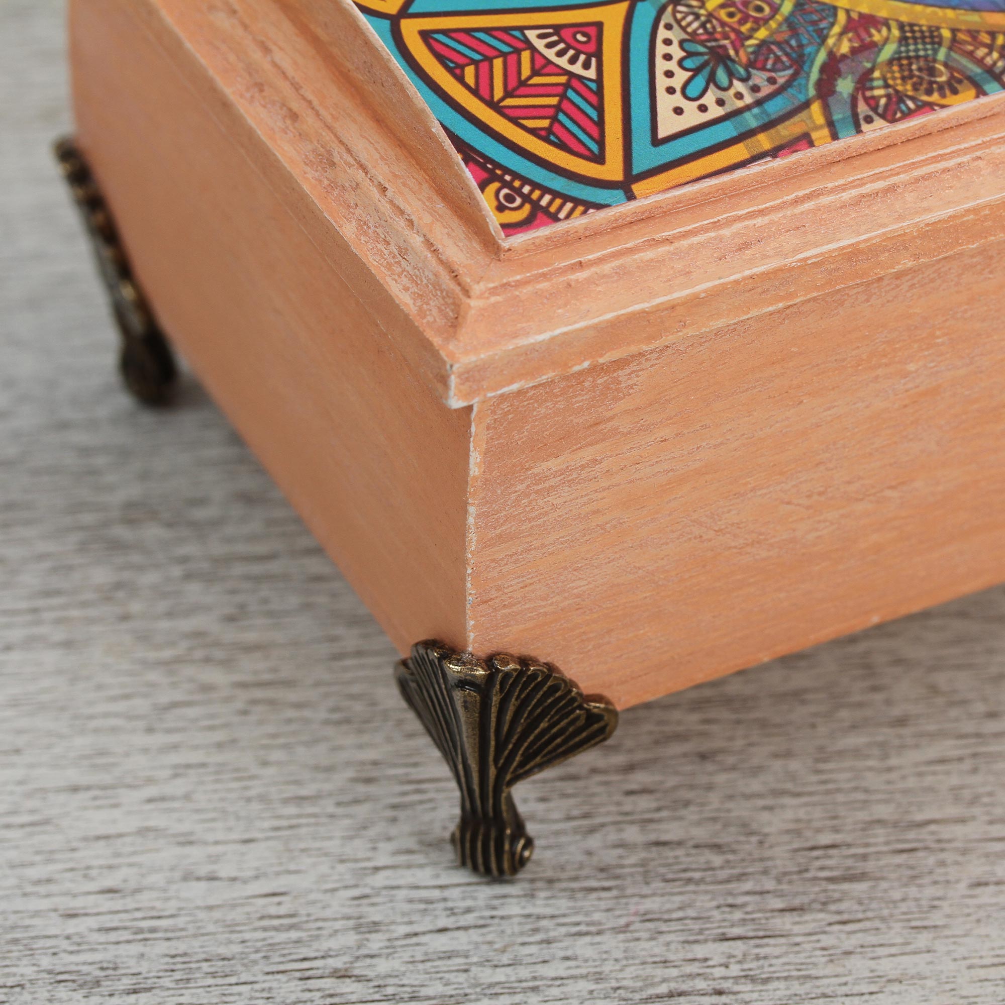 Premium Handcrafted Sun & Moon Decoupage Wood Box – Mexican Artisan Design