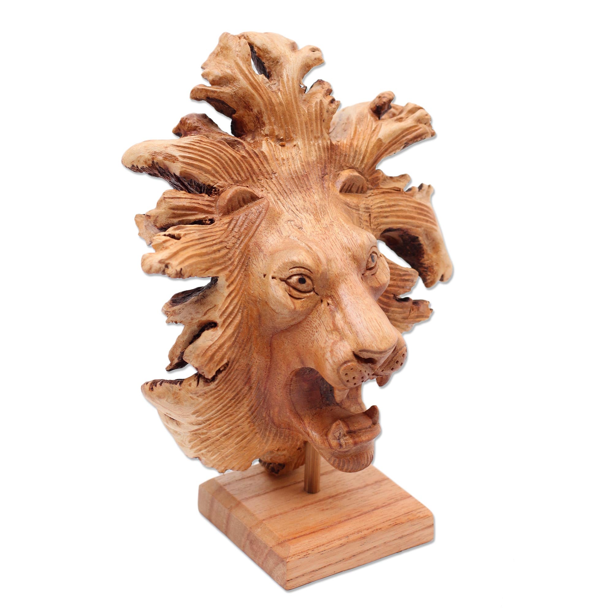 Premium Benalu Wood Lion Sculpture - Handcrafted Artisan Masterpiece
