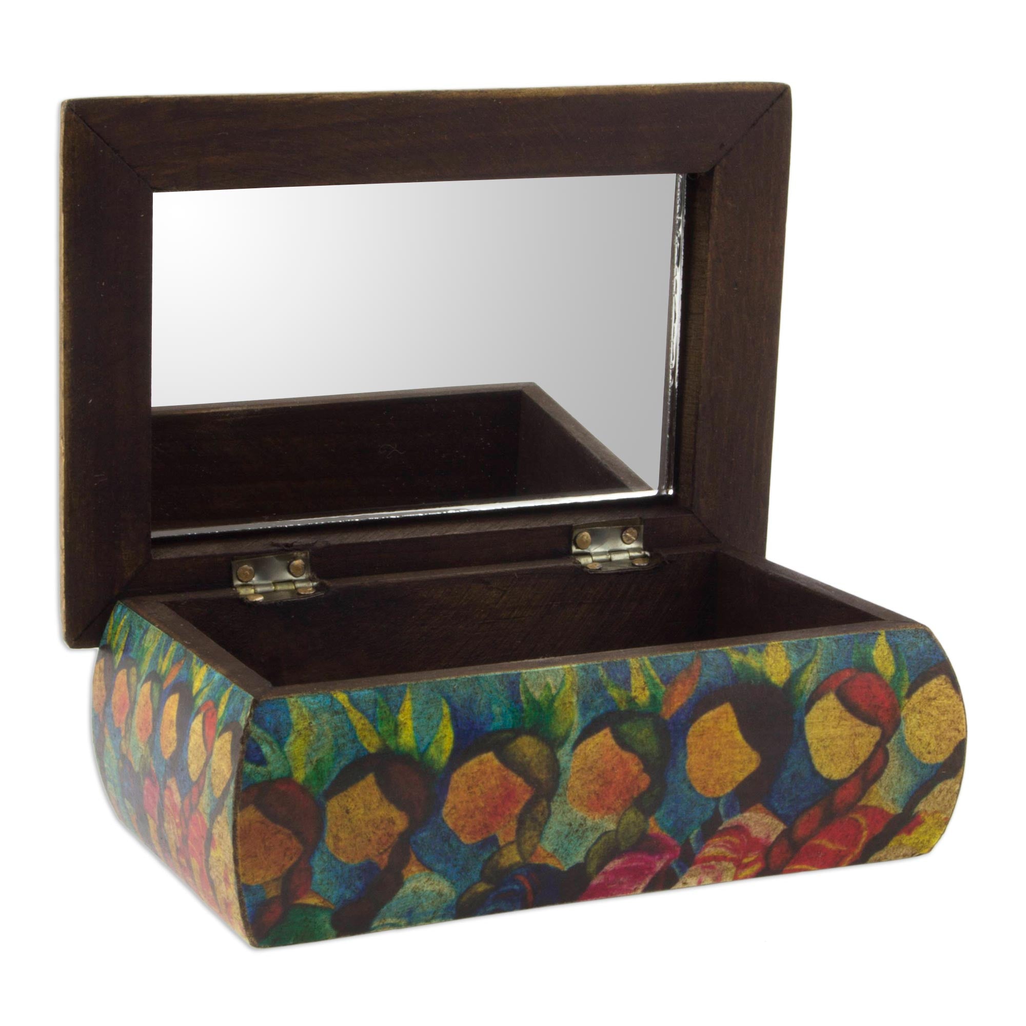 Premium Huichol Artisan Jewelry Box with Mirror - Handcrafted Pinewood