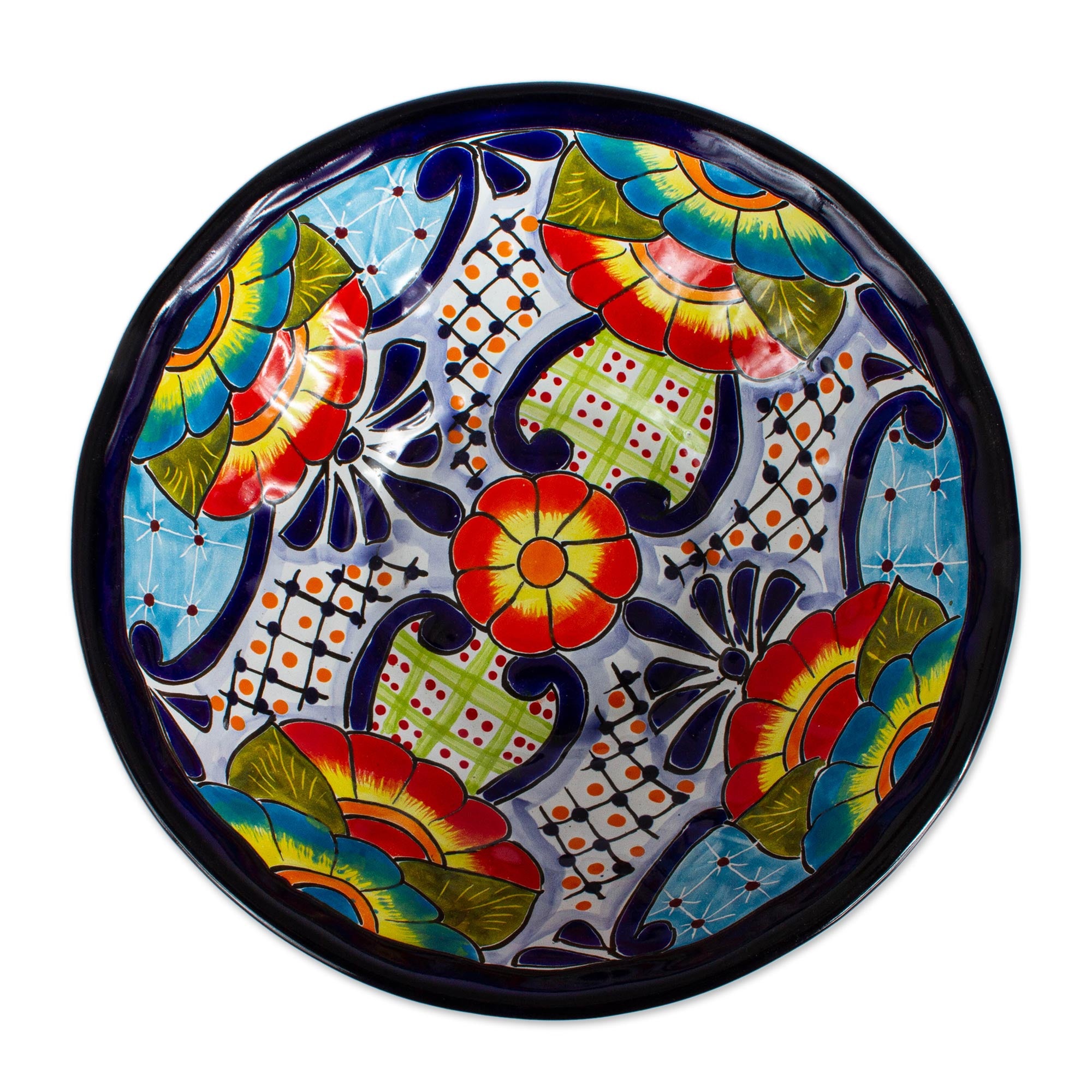 Premium Mexican Talavera Ceramic Serving Bowl - Handcrafted Floral Design