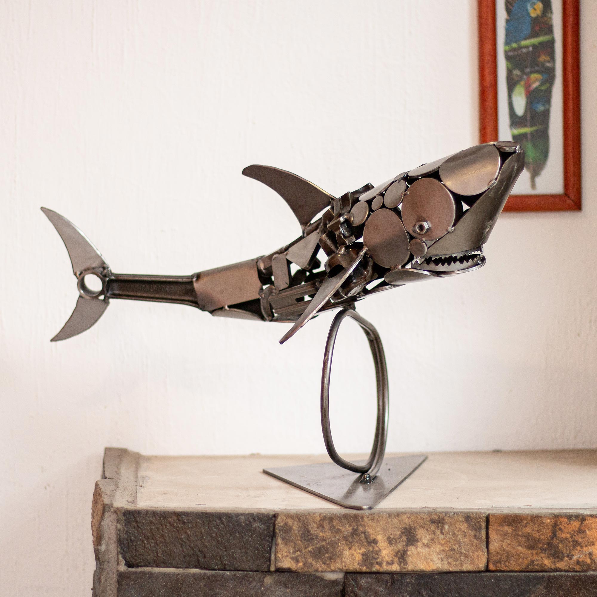 Premium Rustic Shark Sculpture - Recycled Auto Parts Art