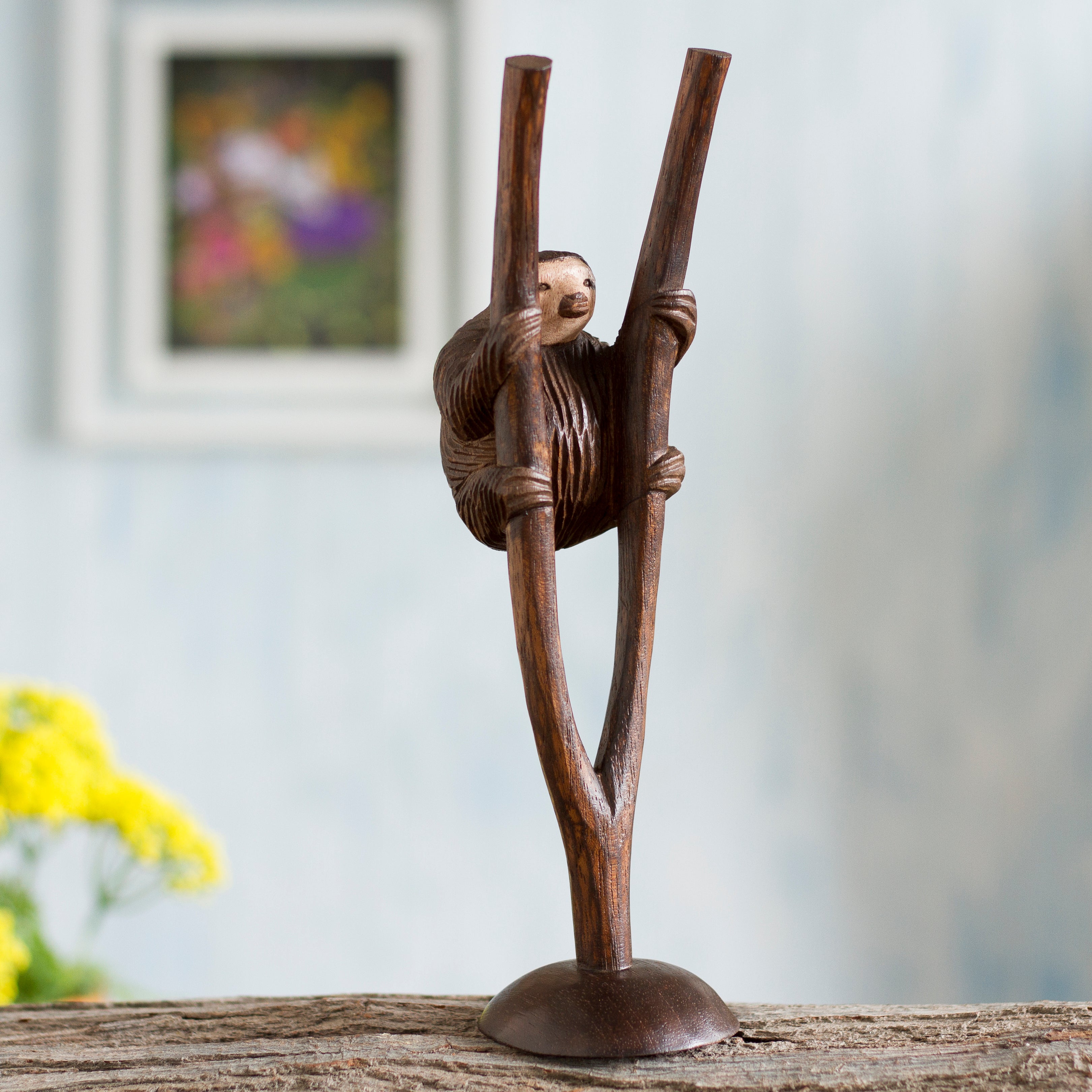 Premium Hand-Carved Cedar Wood Sloth Sculpture – Artisan Crafted in Peru