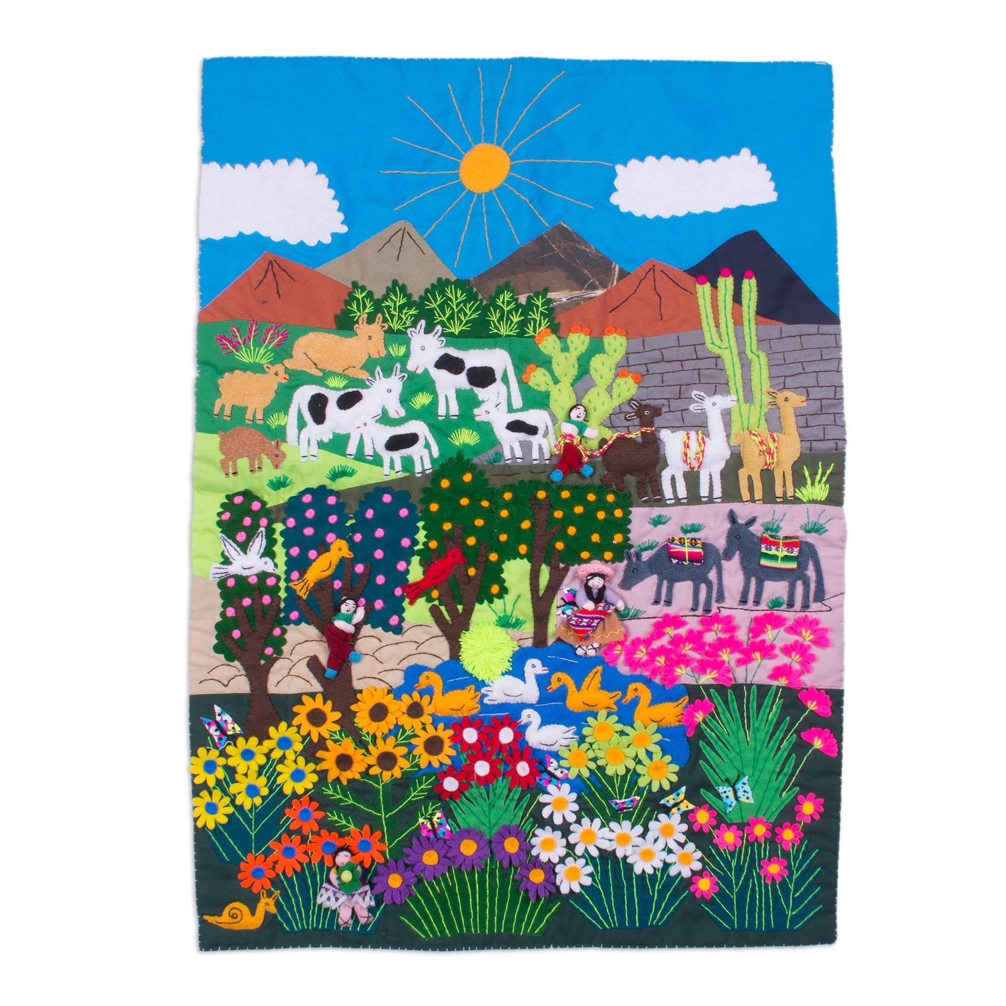 Premium Handmade Cotton Arpillera Wall Art - Nature's Beauty Collection