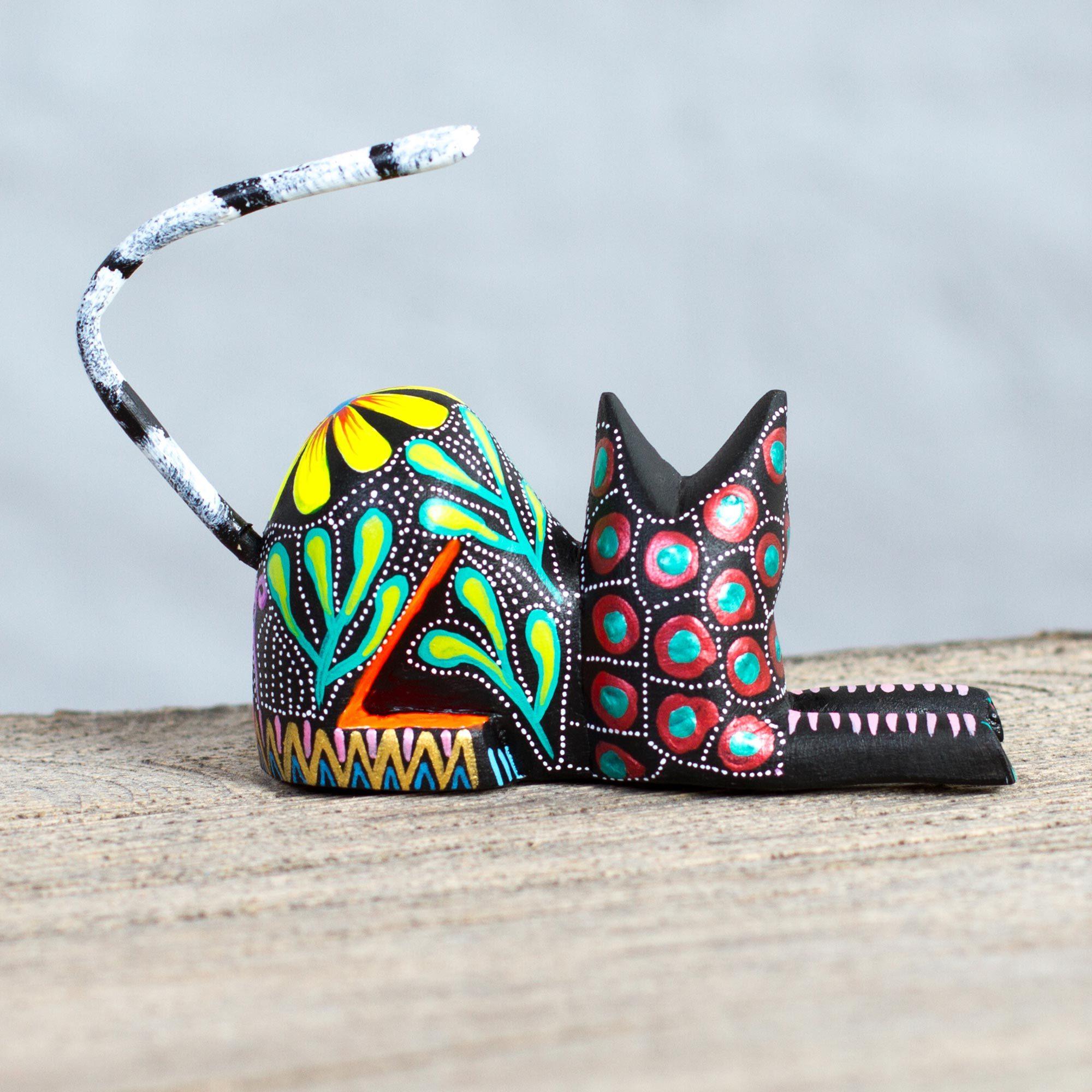 Premium Handpainted Floral Kitten Sculpture - Artisan Crafted