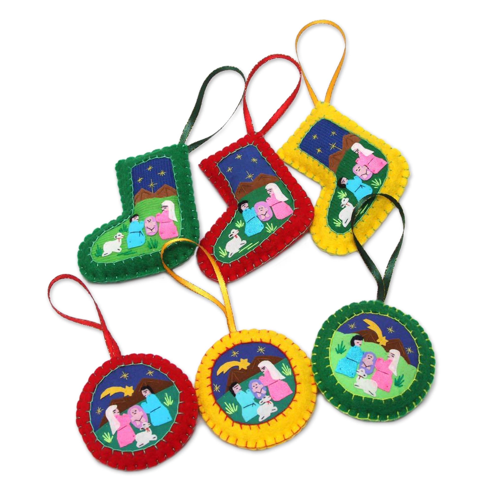 Premium Handmade Christmas Ornaments Set of 6 - Holy Family Collection