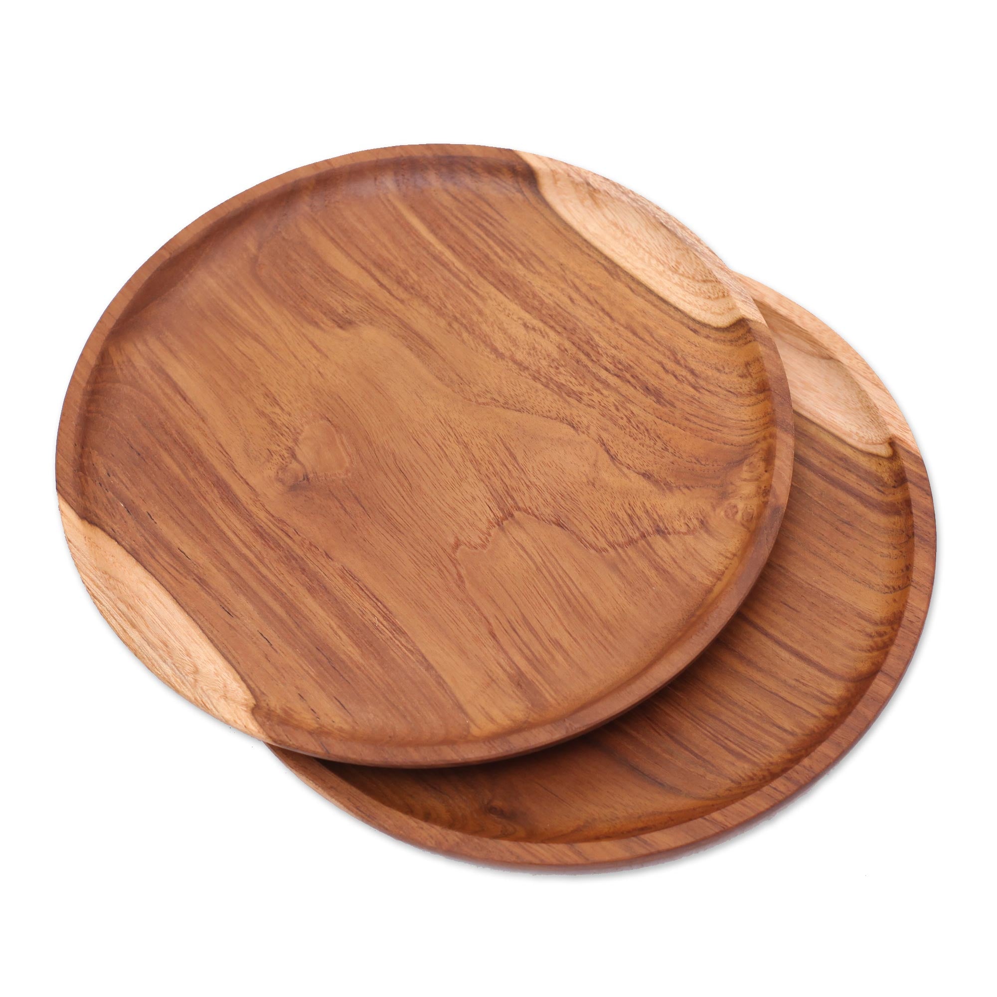 Premium Handcrafted Teak Wood Luncheon Plates - Natural Grain Pair