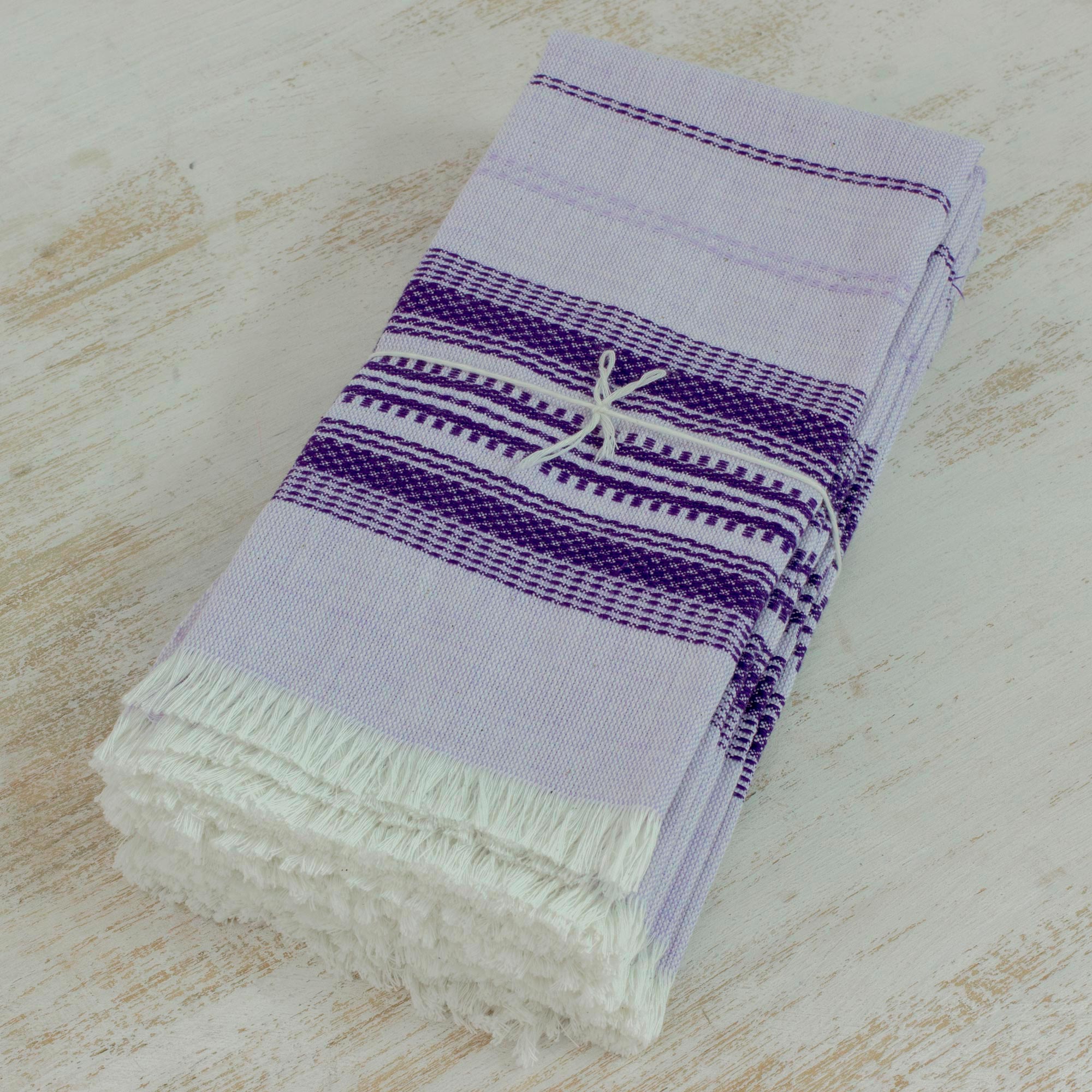 Premium Handwoven Purple Striped Cotton Napkins (Set of 6) - Elevate Your Dining Experience