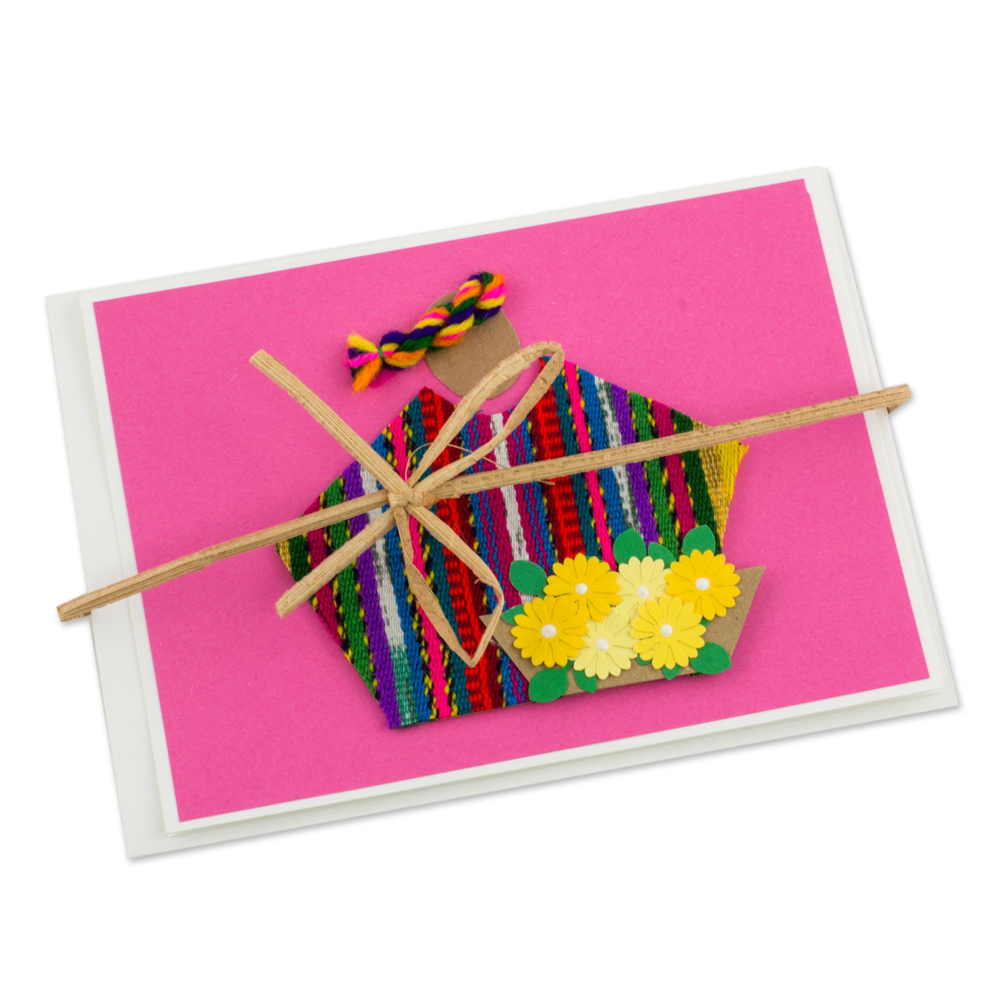 Premium Pink Maya Greeting Cards with Handwoven Insets – Set of 4