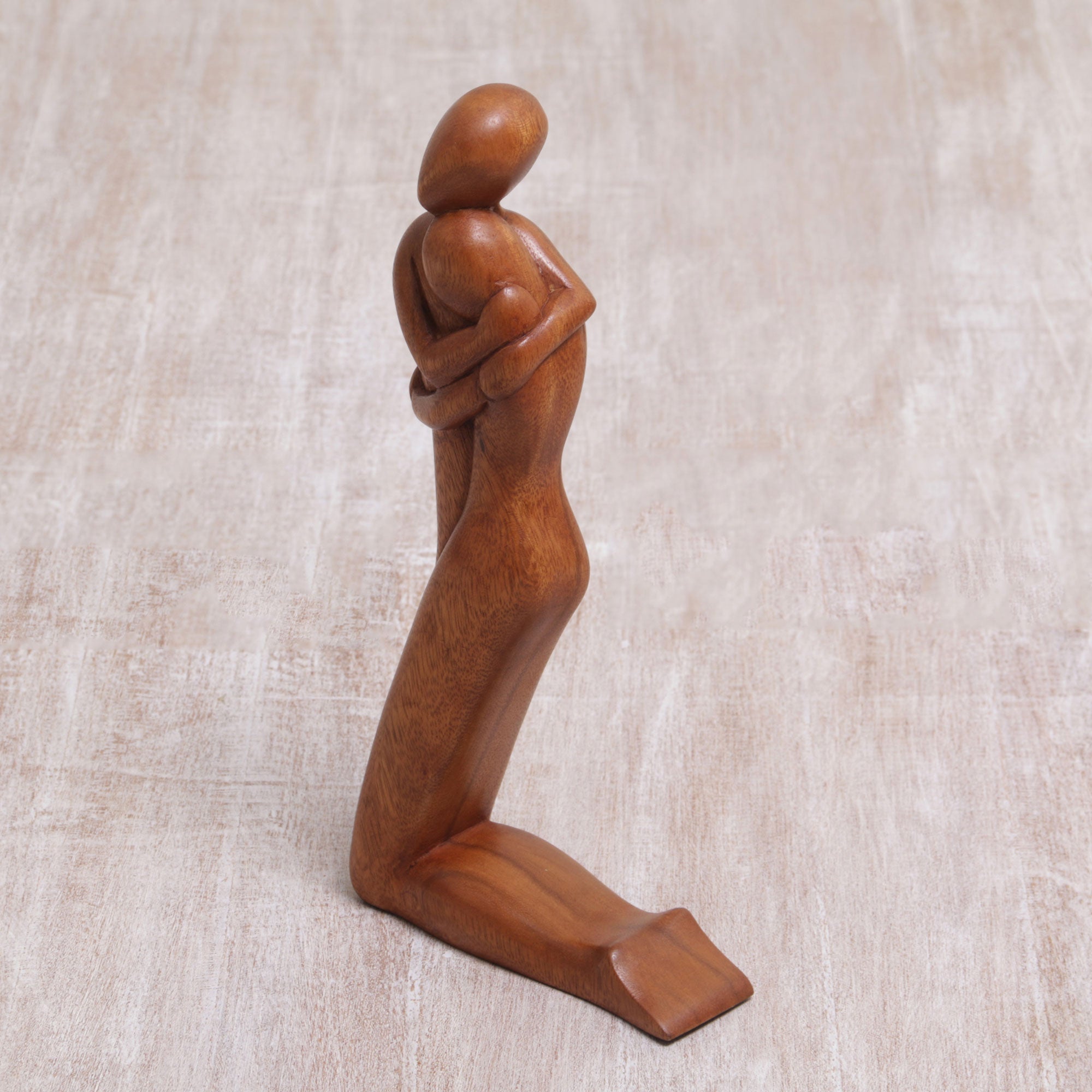 Premium Handcrafted 'Together in Love' Suar Wood Sculpture - Timeless Bali Artistry