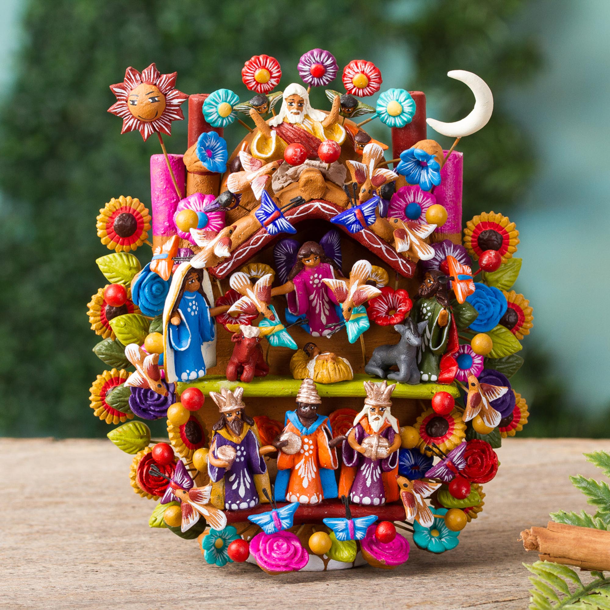 Premium Hand-Painted Tree of Life Nativity Sculpture - Mexican Artisan Crafted