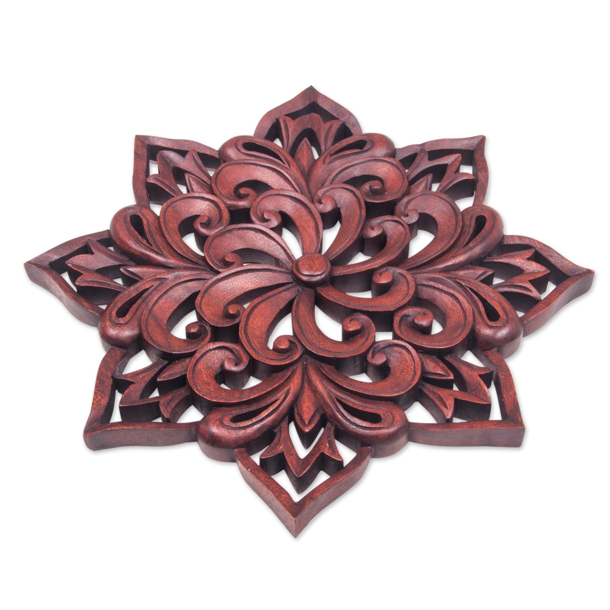 Premium Balinese Spiral Floral Wood Wall Art – Handcrafted Suar Wood Relief