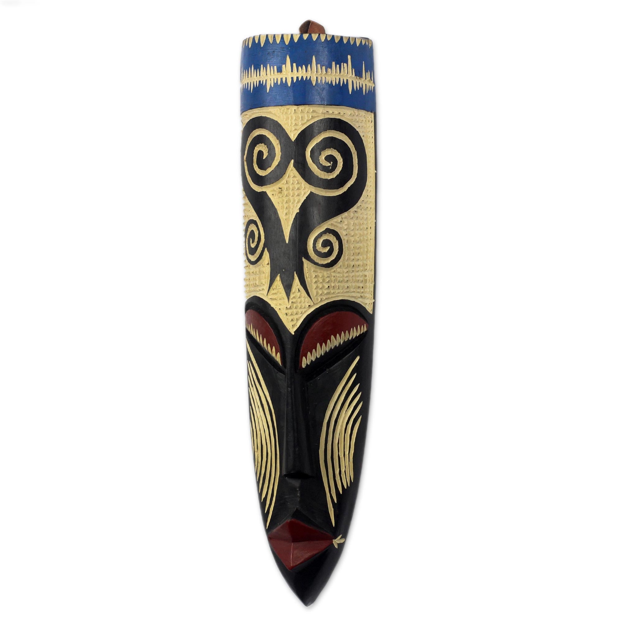 Premium Hand-Carved Sankofa African Wood Mask - Authentic Ghanaian Wall Art
