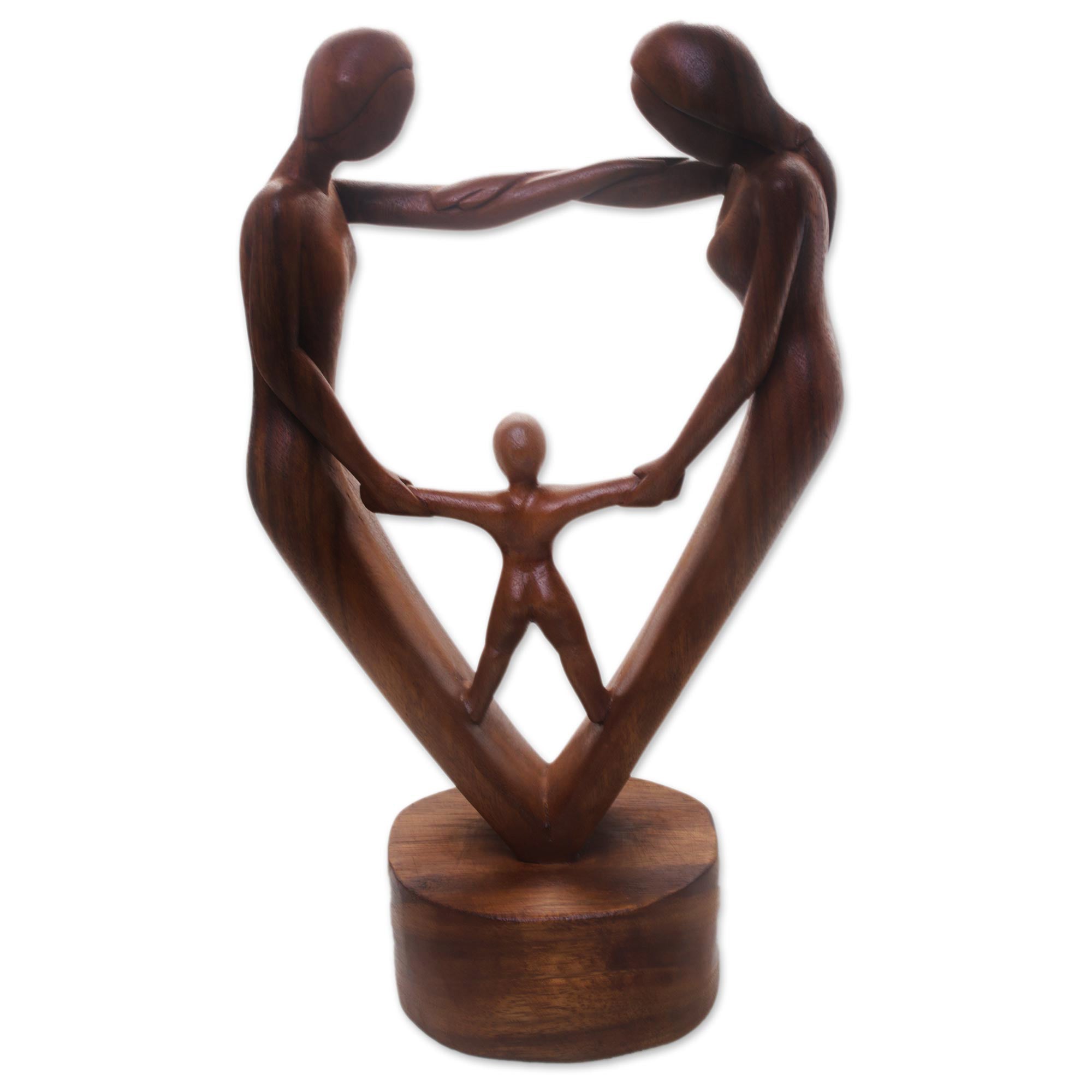 Premium Hand-Carved Suar Wood Family Blessing Statue - Artisan Crafted