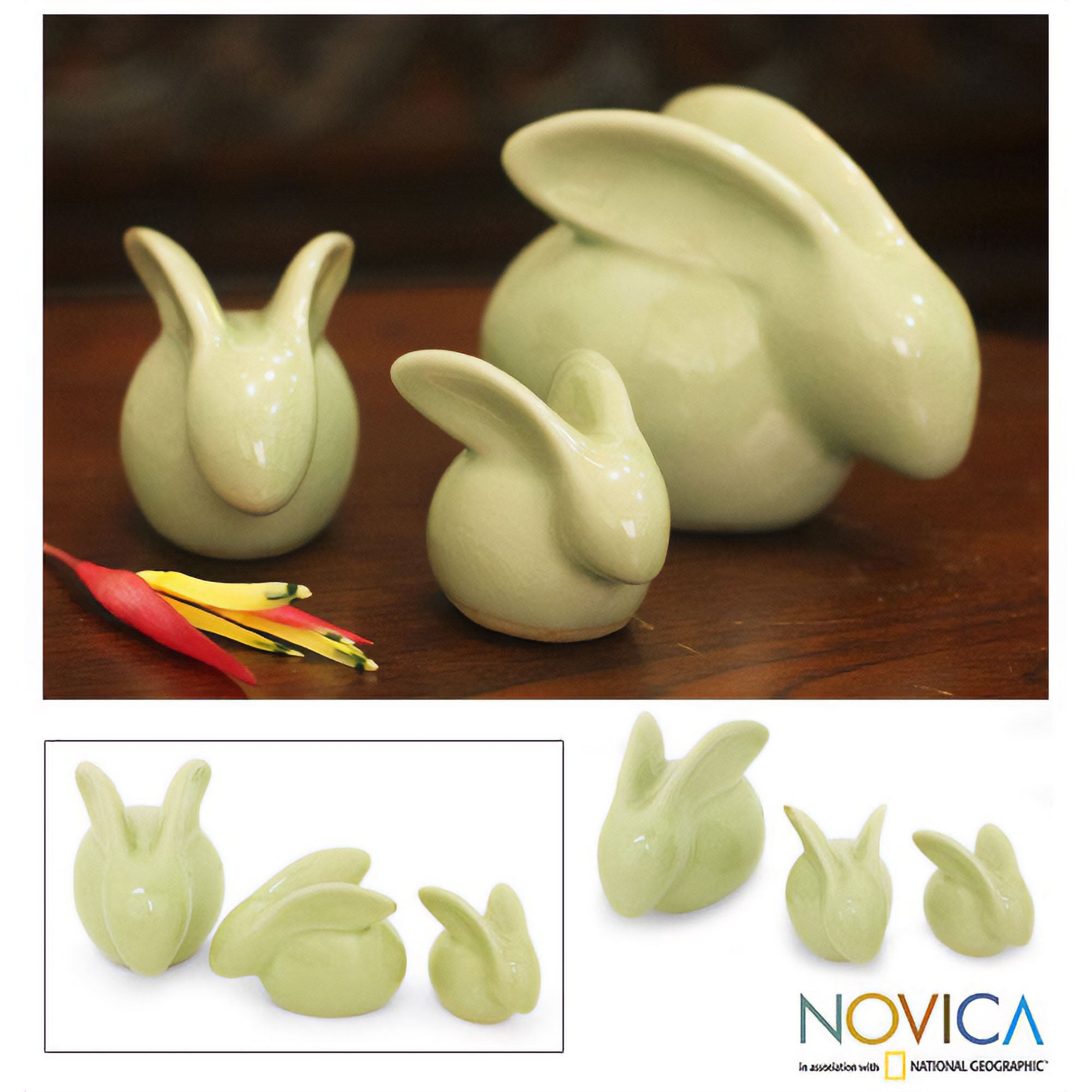 Premium Chiang Mai Rabbits Ceramic Sculpture Set