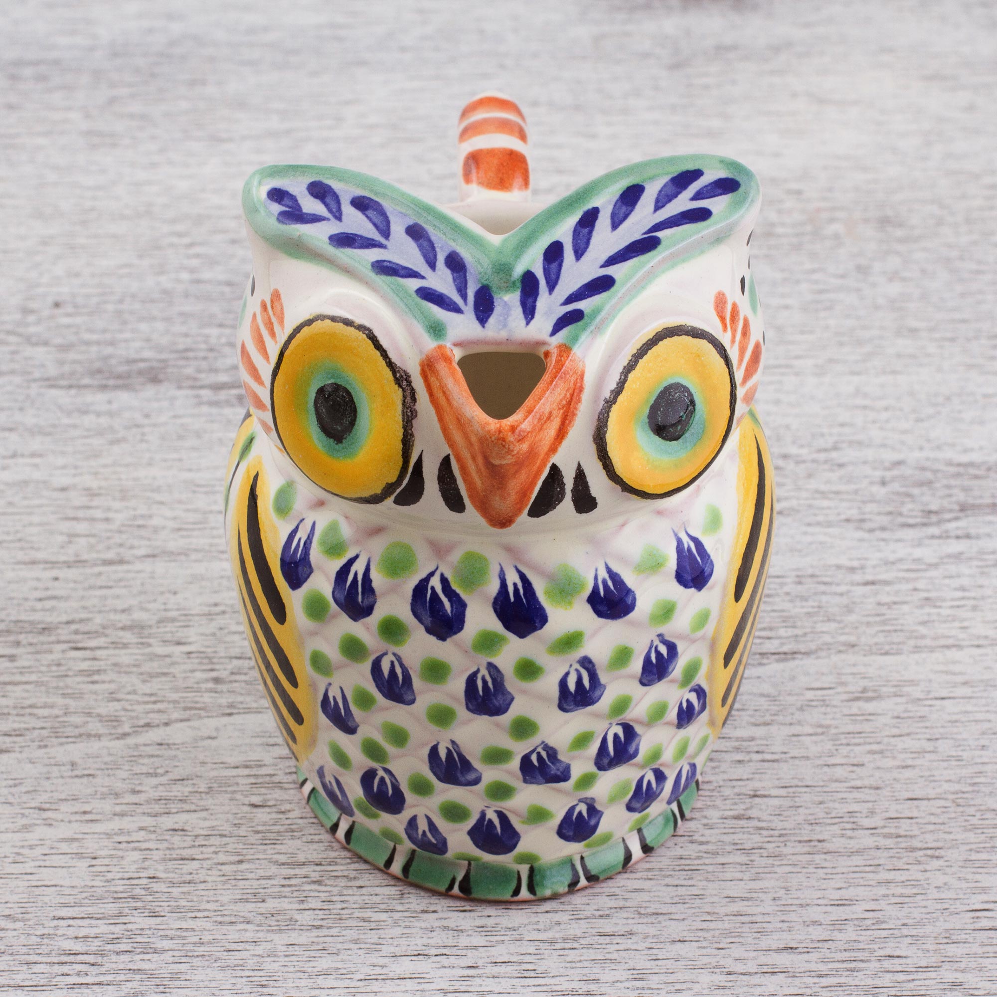 Premium Handcrafted Majolica Ceramic Owl Creamer – Authentic Mexican Artistry