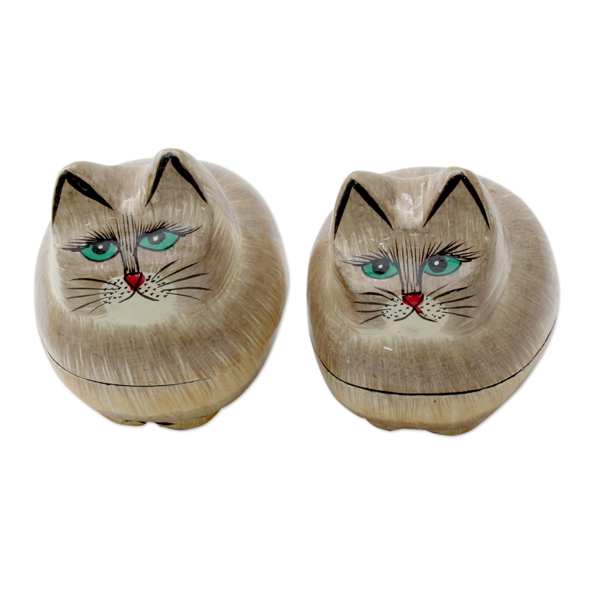 Premium Handcrafted Cat-Themed Papier Mache Keepsake Boxes (Set of 2)