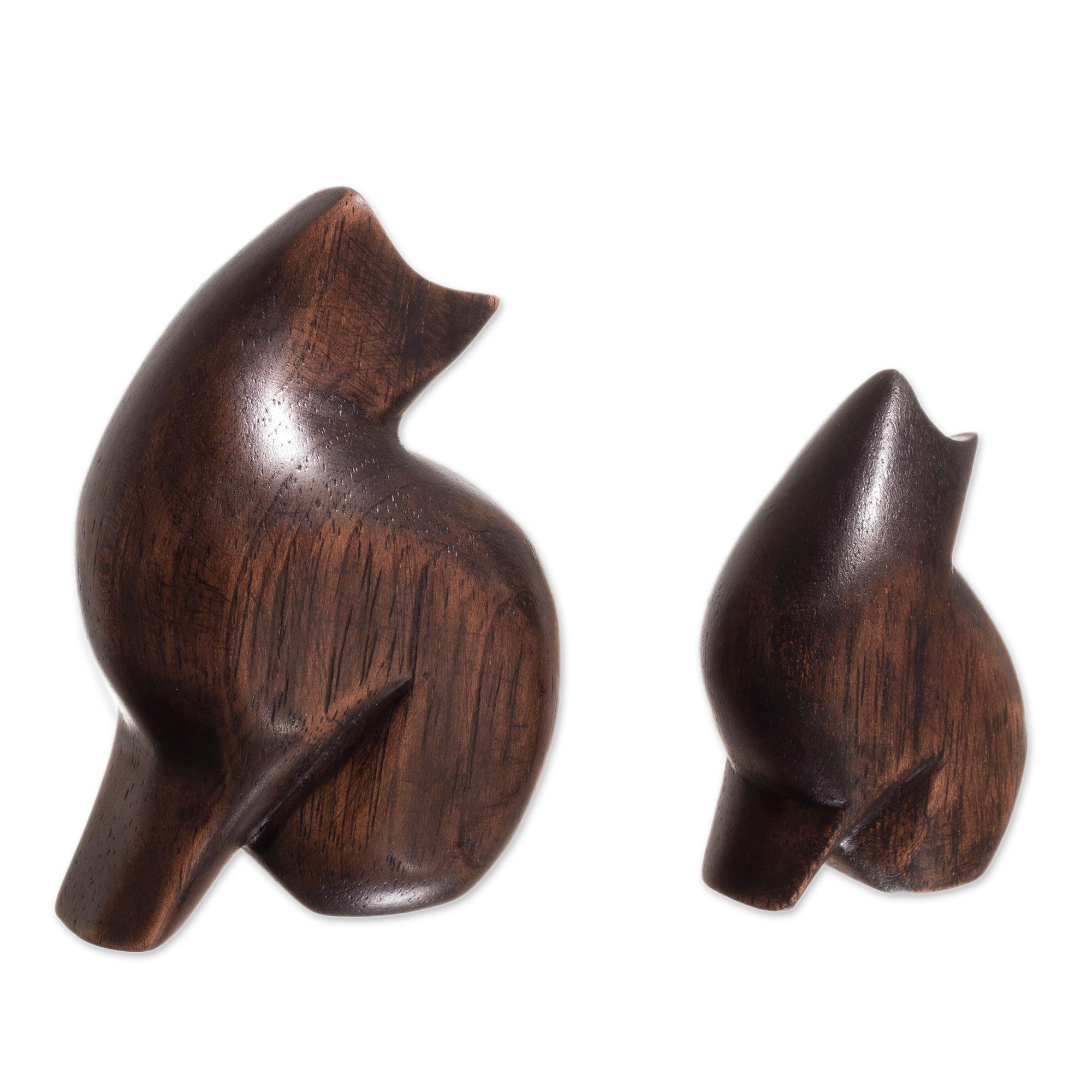 Premium Hand-Carved Cedar Wood Mother Cat Figurines from Peru (Pair)
