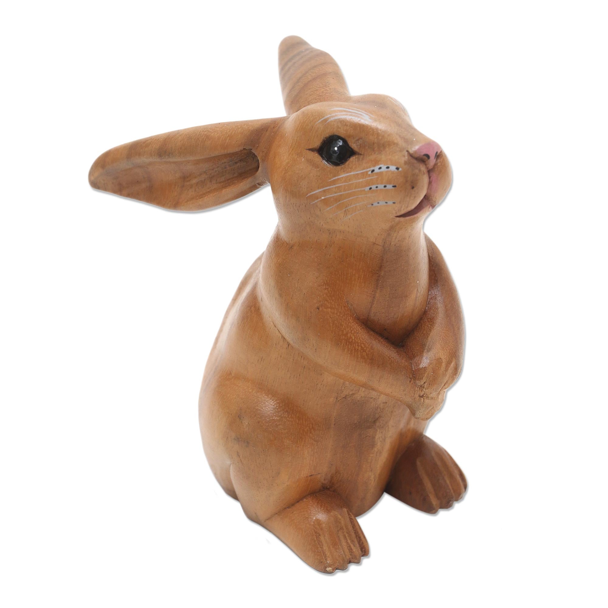 Premium Handcrafted Brown Bunny Sculpture - Adorable Suar Wood Rabbit