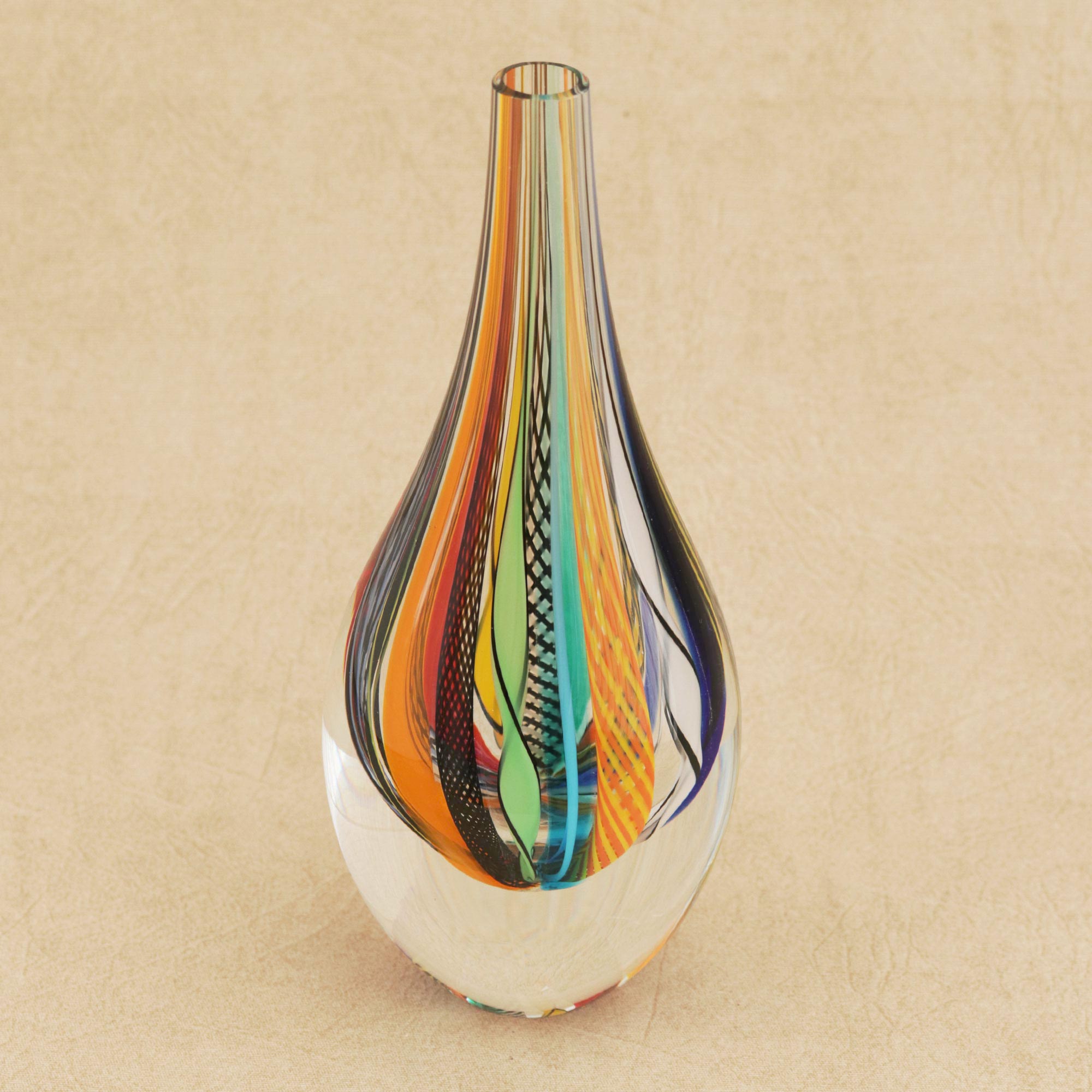 Premium Murano-Style Color Cascade Art Glass Vase - 9 Inch